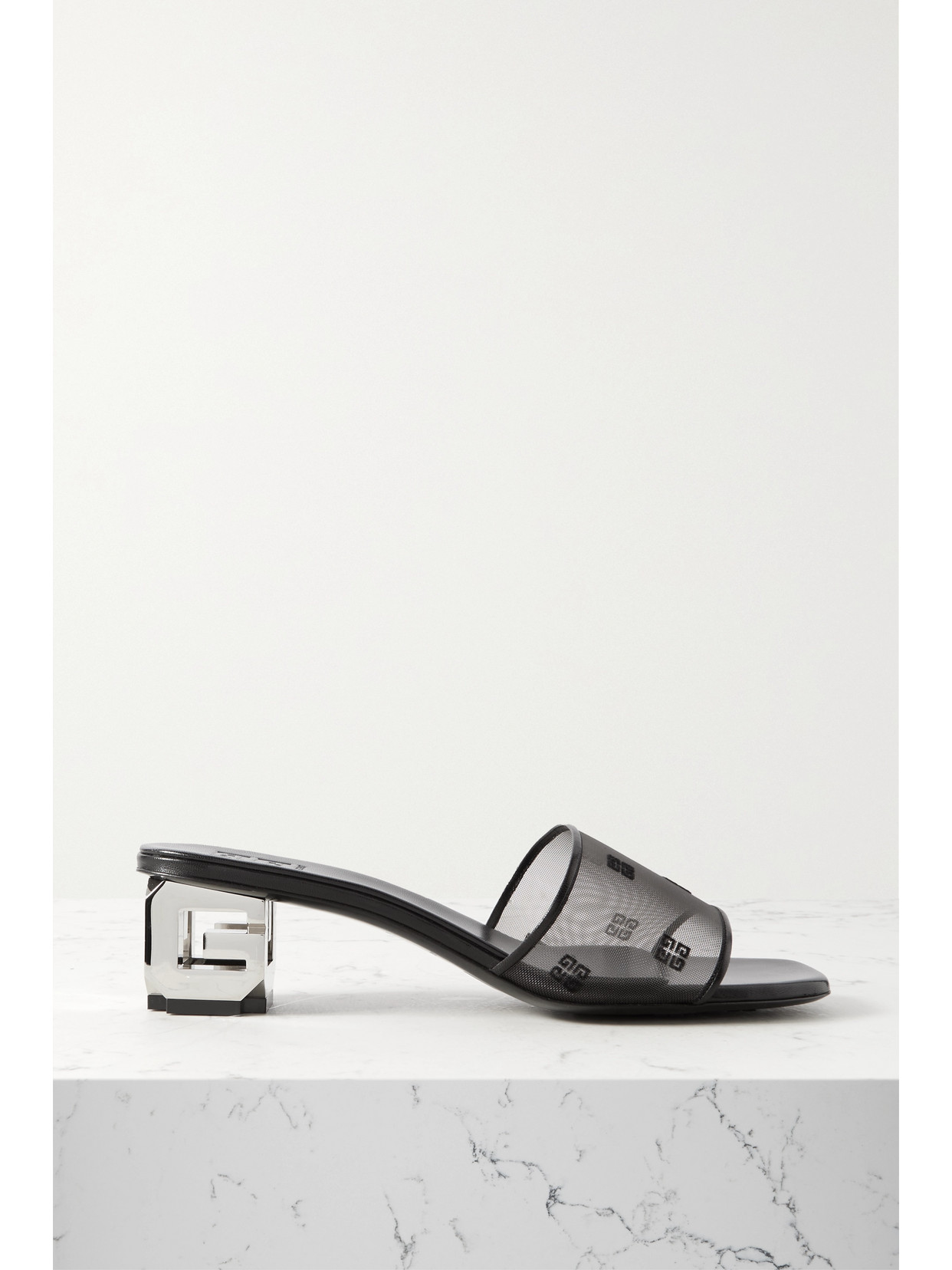 Givenchy Logo-embroidered Leather-trimmed Mesh Mules In Black