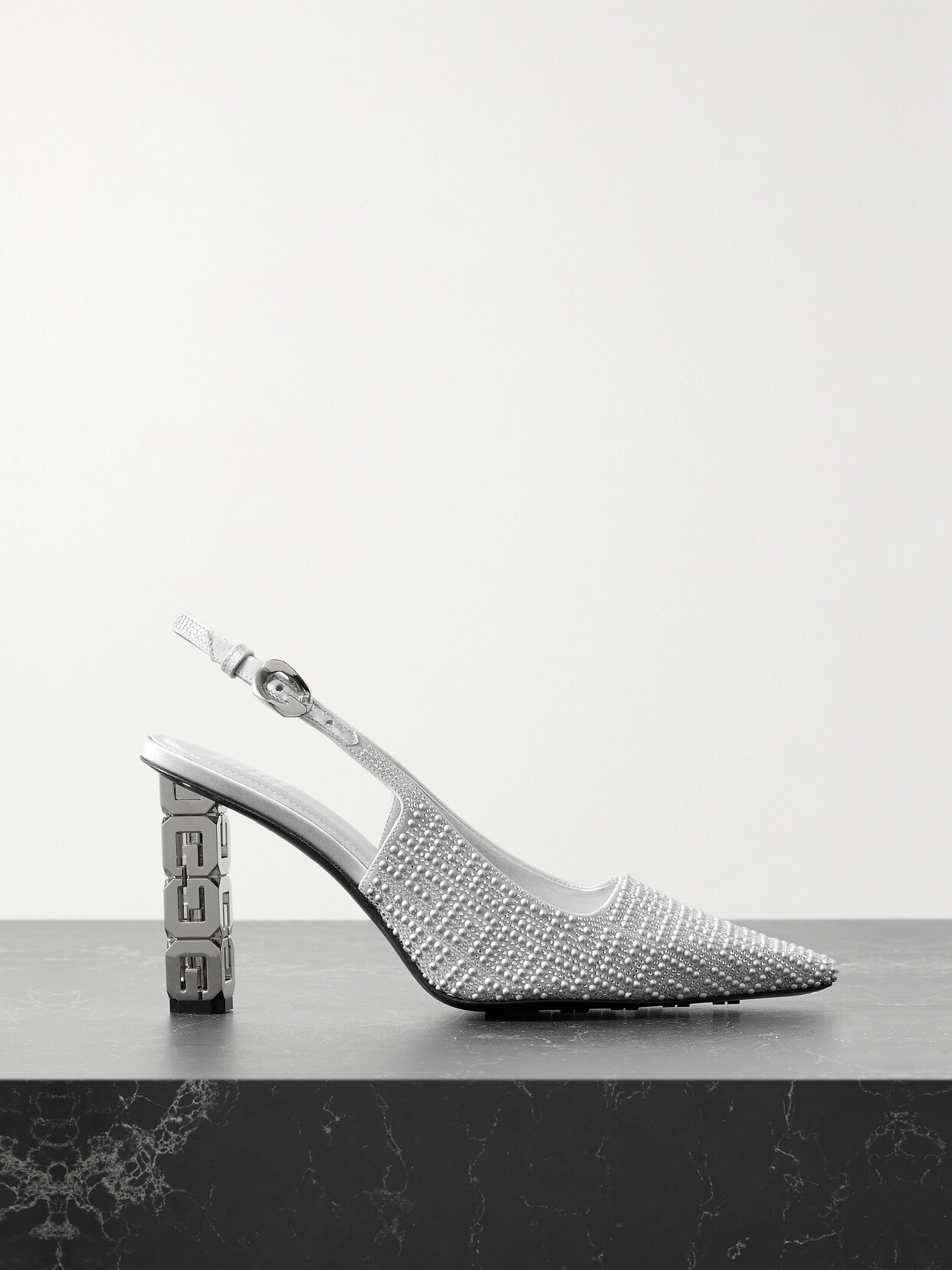 Givenchy G Cube Embellished Slingback Pumps In Silvery