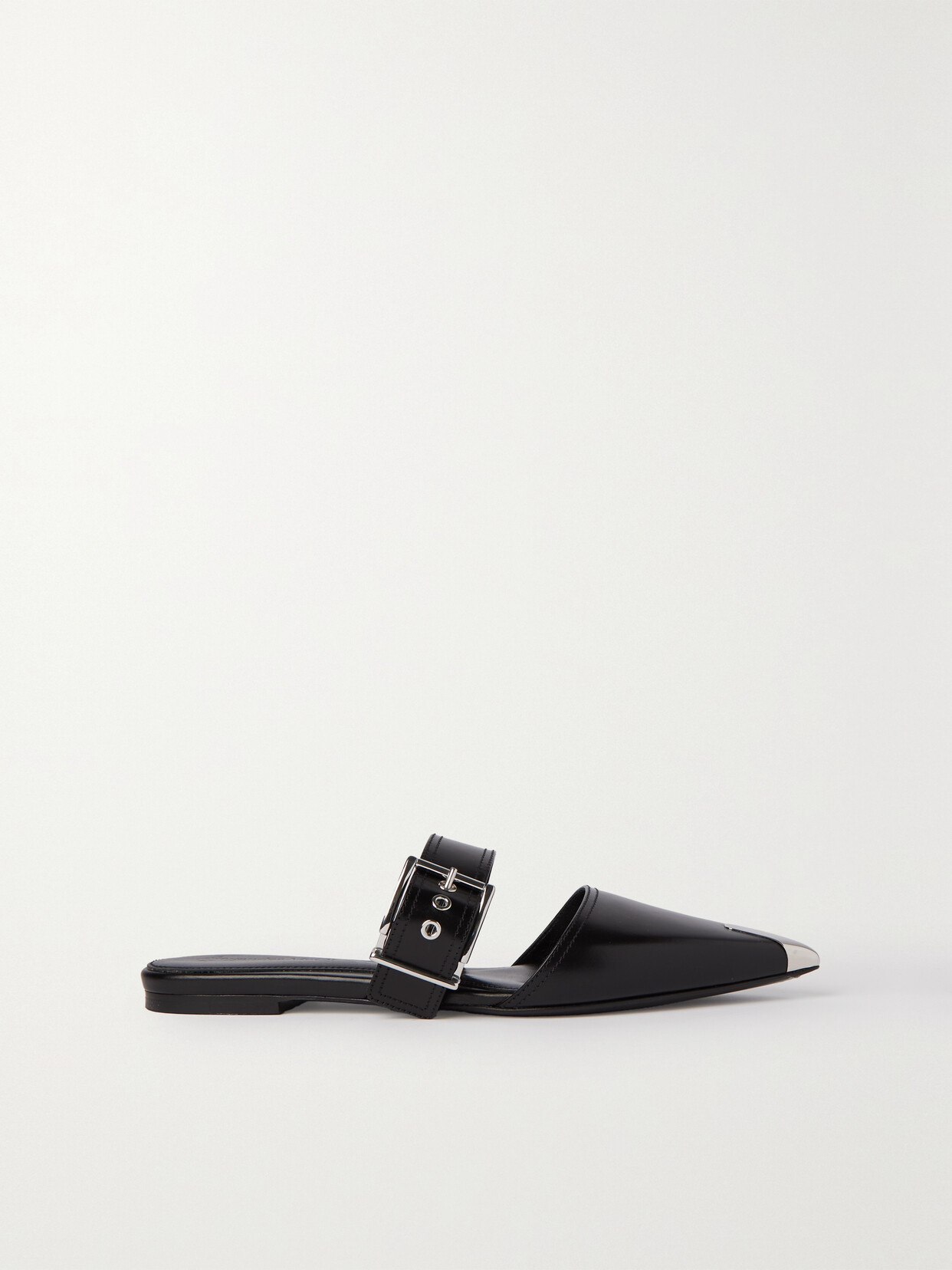 Alexander McQueen - Buckled Leather Point-toe Flats - Black