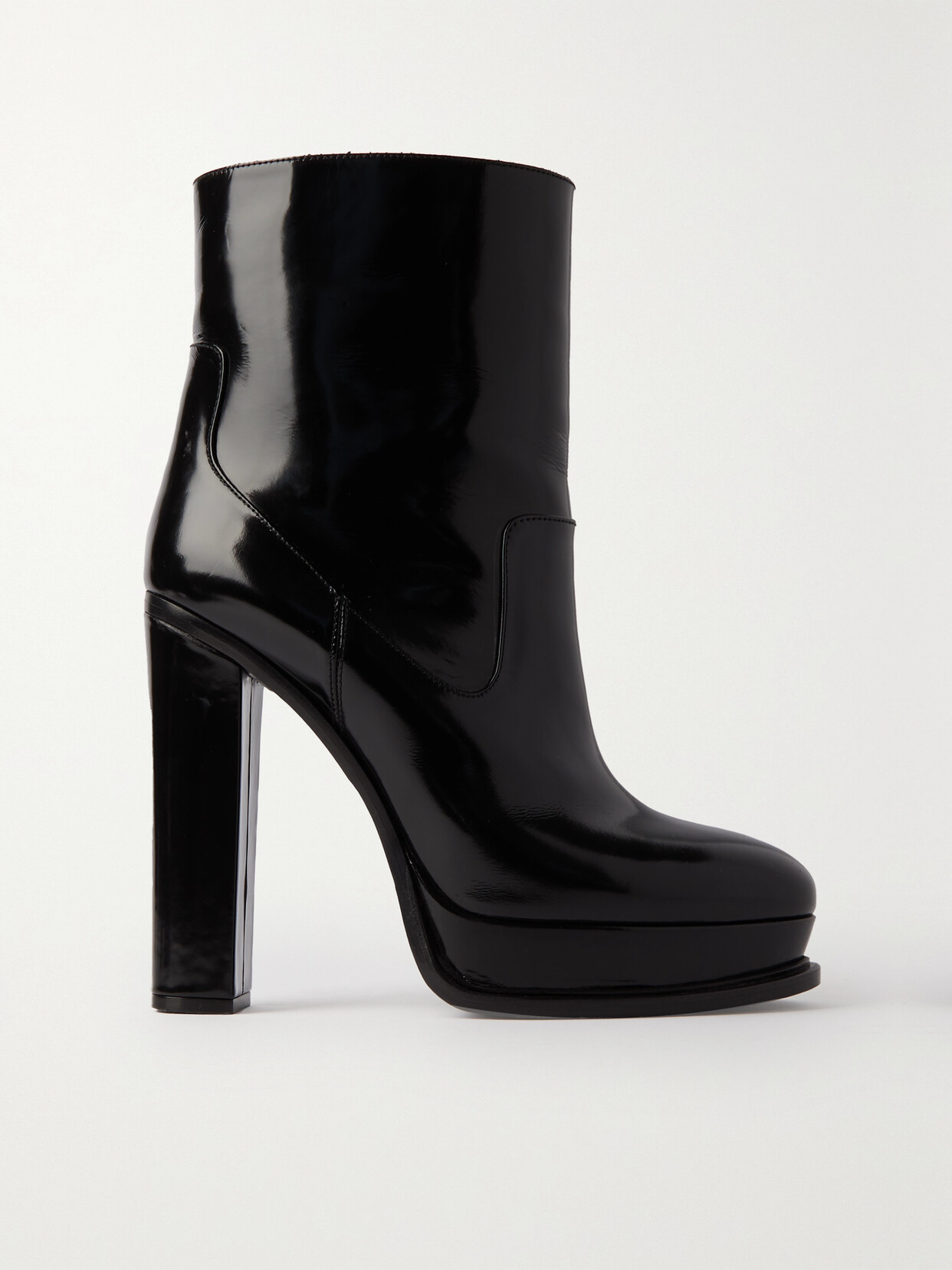 ALEXANDER MCQUEEN GLOSSED-LEATHER PLATFORM ANKLE BOOTS