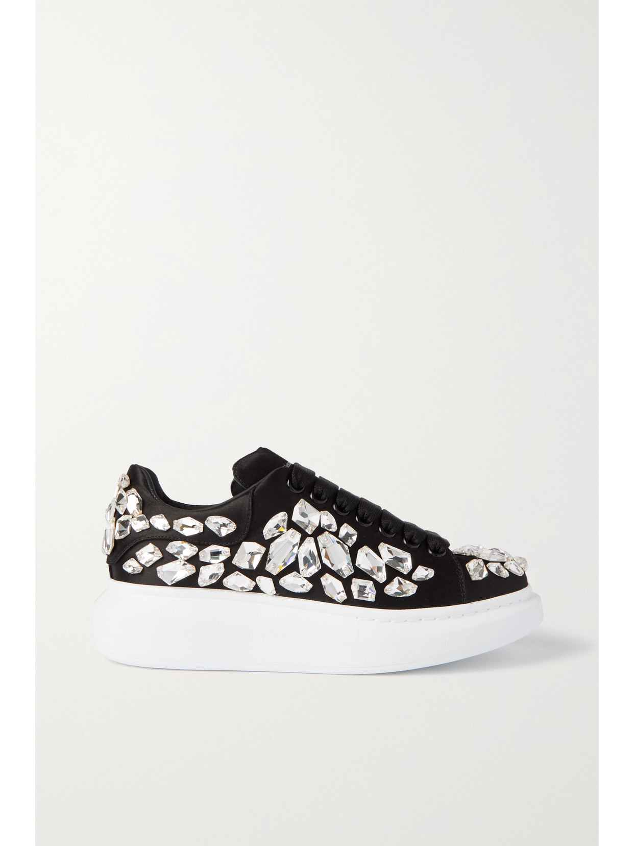 Alexander McQueen - Crystal-embellished Satin Exaggerated-sole Sneakers - Black