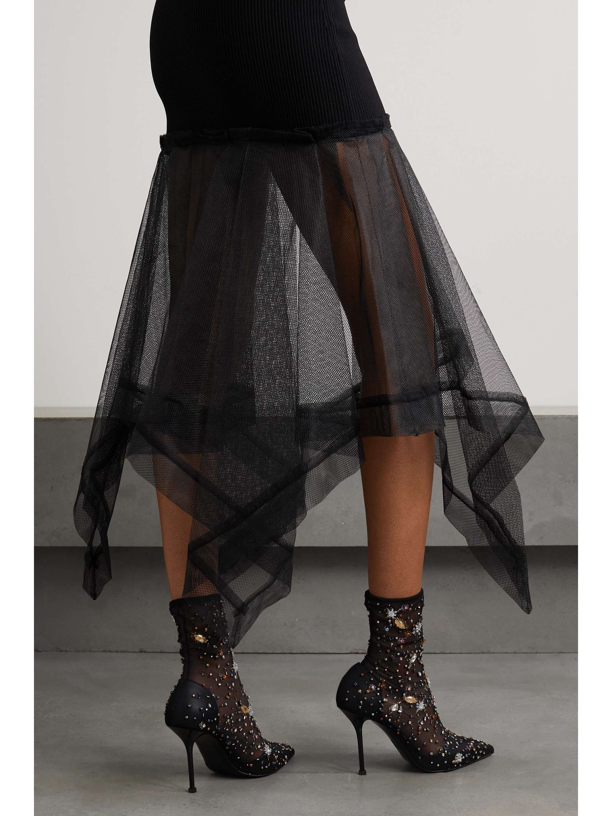 ALEXANDER MCQUEEN Embellished mesh sock boots