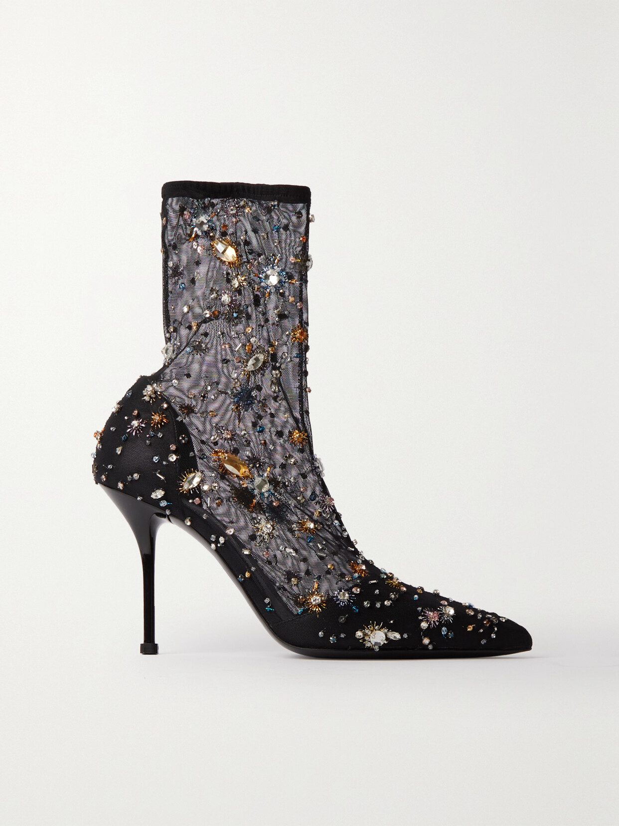 Alexander McQueen - Embellished Mesh Sock Boots - Black