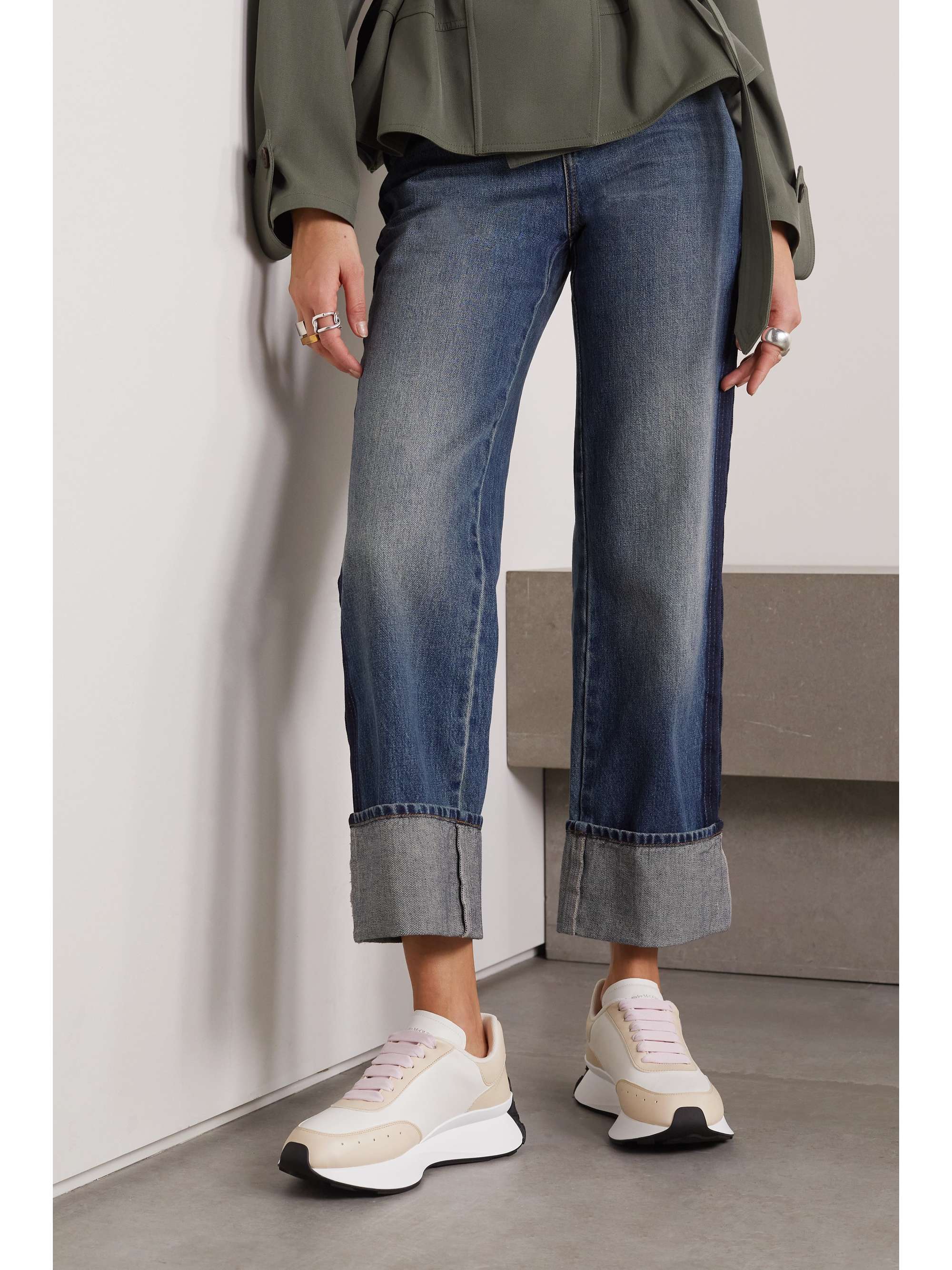 ALEXANDER MCQUEEN Sprint Runner appliquéd leather exaggerated-sole sneakers