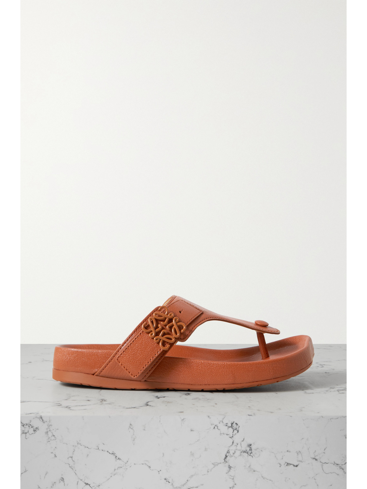 Loewe Ease Embellished Leather Flip Flops - Brown