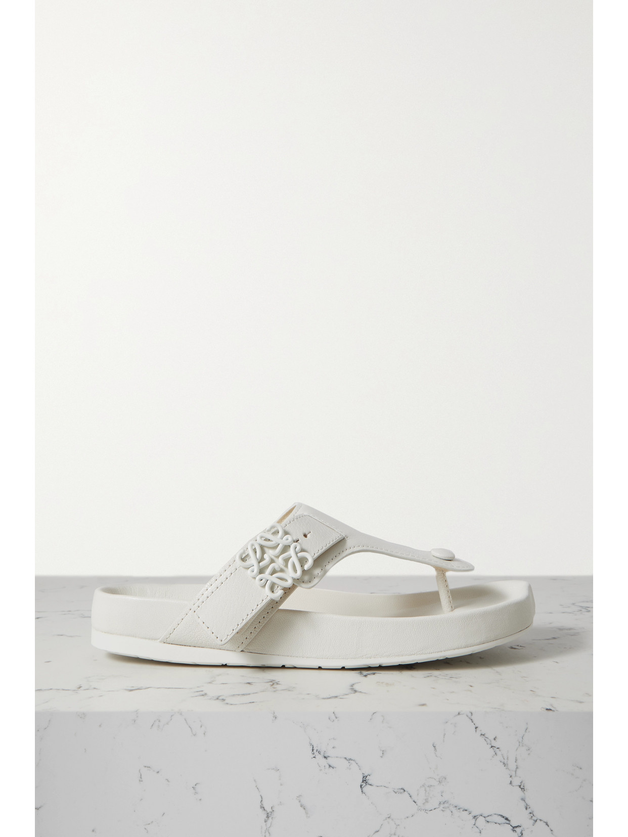 Loewe - Ease Embellished Leather Flip Flops - White