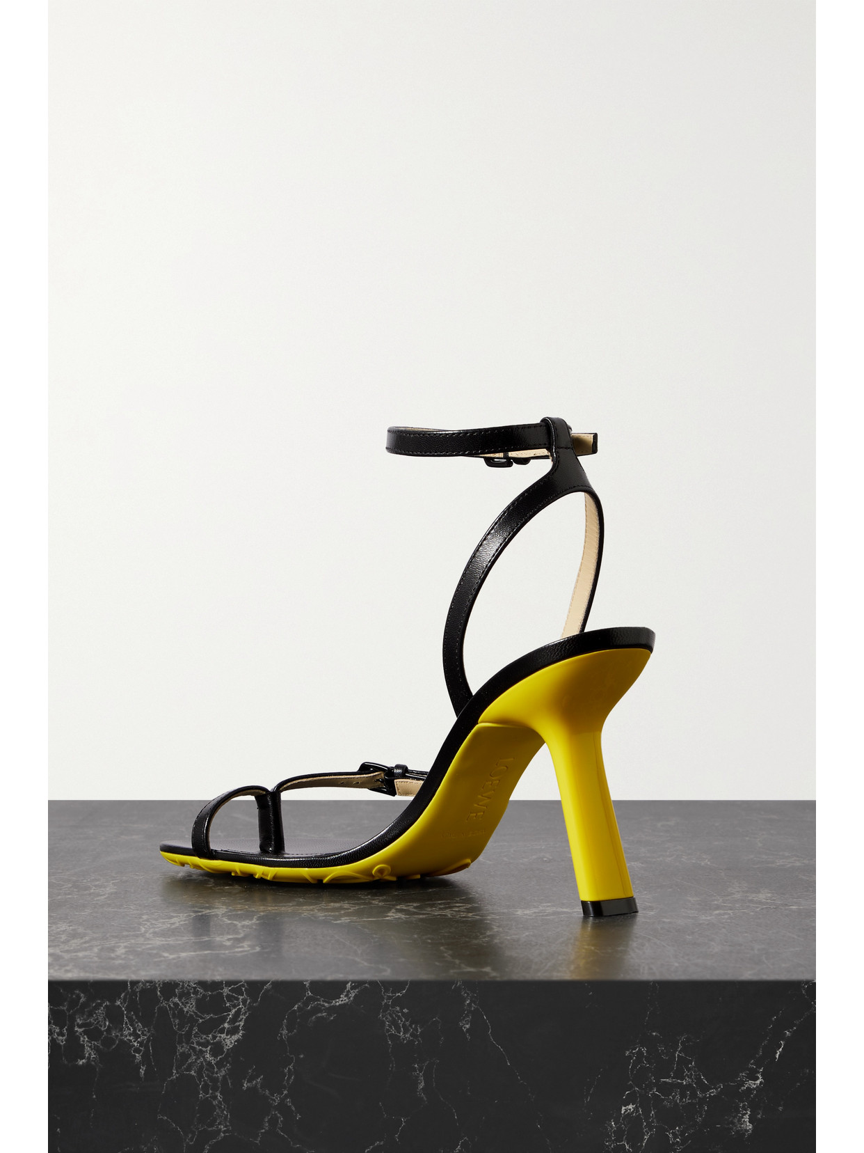 Loewe Petal Monstera Leather Sandals In Black