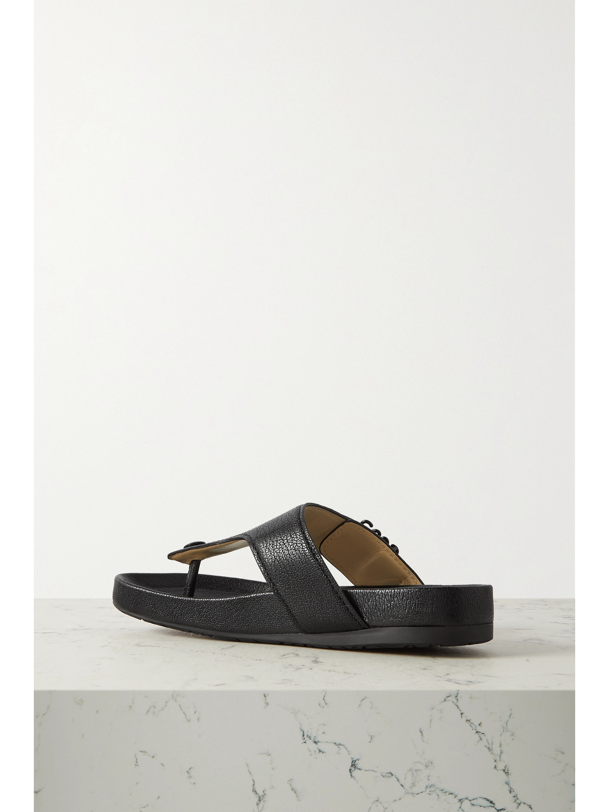 Shop Loewe Ease Embellished Textured-leather Sandals In Black