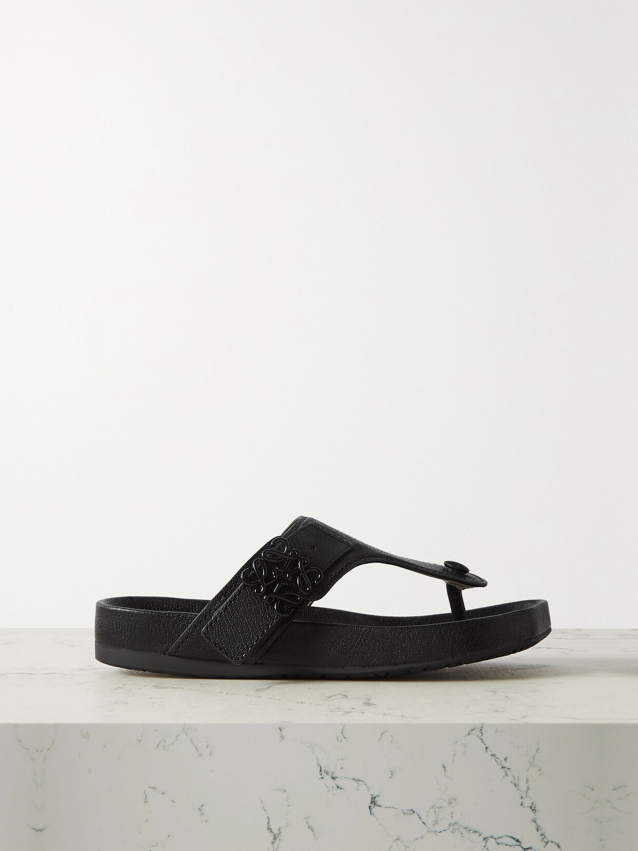 Shop Loewe Ease Embellished Textured-leather Sandals In Black