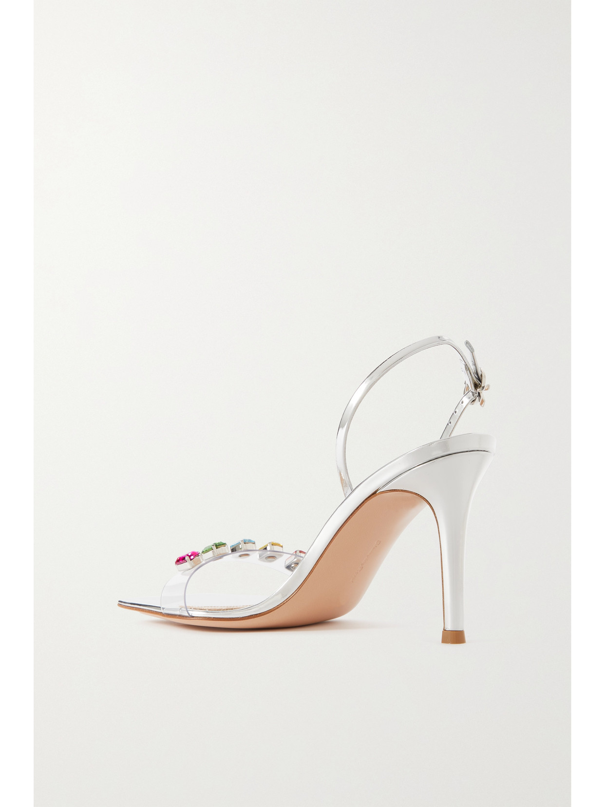 Gianvito Rossi Ribbon Candy 85 Mirrored-leather And Embellished Pvc Slingback Sandals In Silver