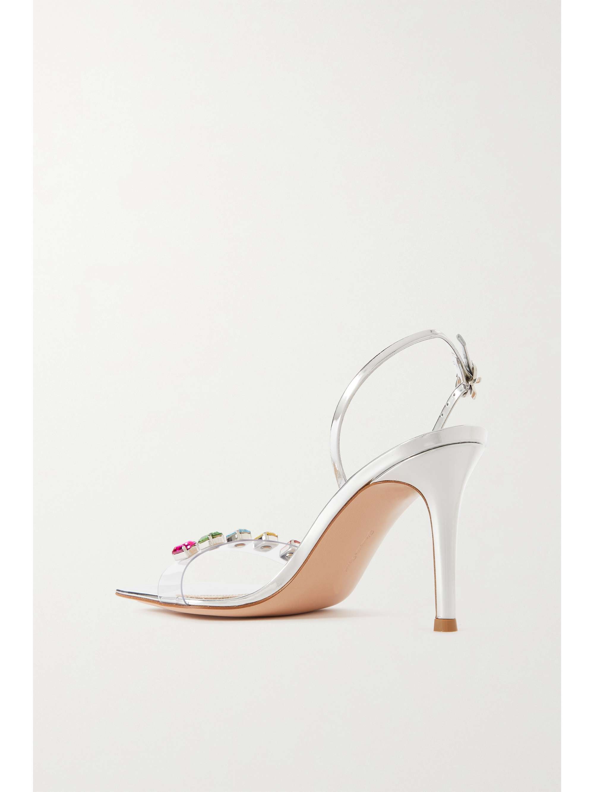 GIANVITO ROSSI Ribbon Candy 85 mirrored-leather and embellished PVC slingback sandals