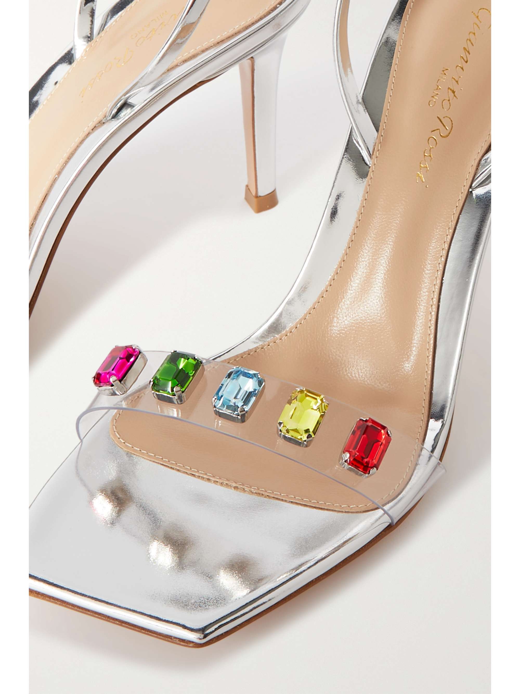 GIANVITO ROSSI Ribbon Candy 85 mirrored-leather and embellished PVC slingback sandals