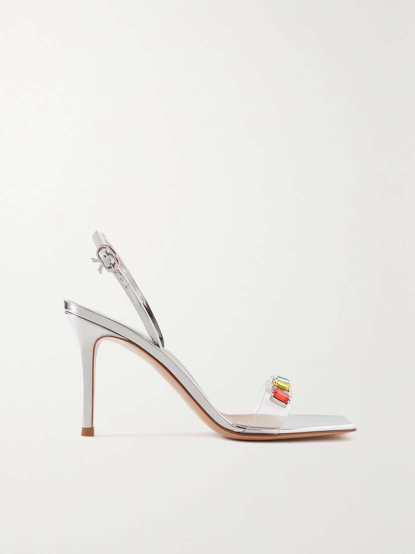 Gianvito Rossi Ribbon Candy 85 Mirrored-leather And Embellished Pvc Slingback Sandals