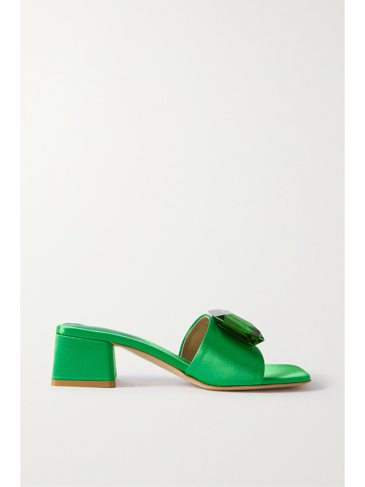 Shop Gianvito Rossi Jaipur 45 Embellished Satin Mules In Green