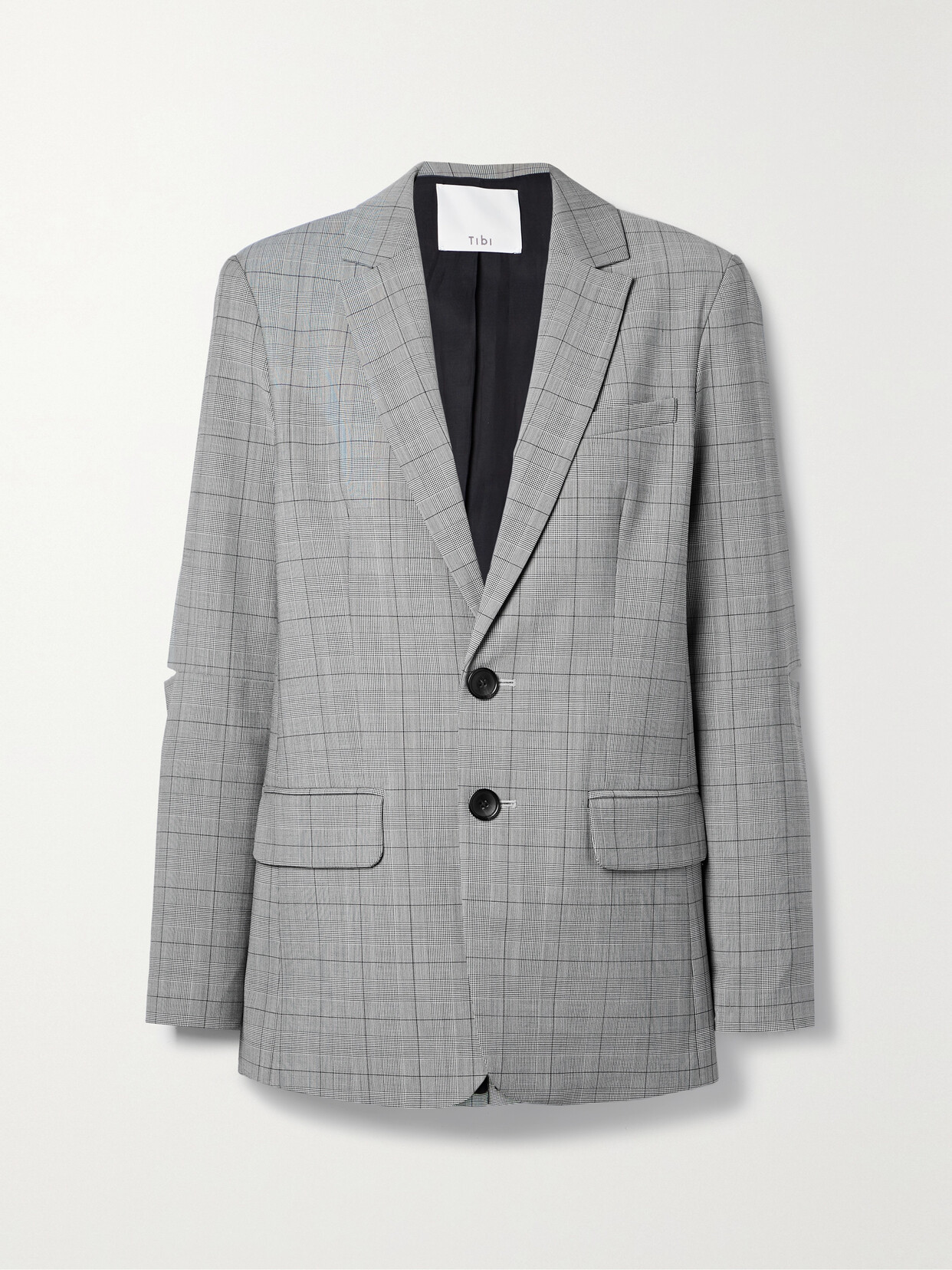 Tibi - Marlon Cutout Checked Grain De Poudre Blazer - Gray