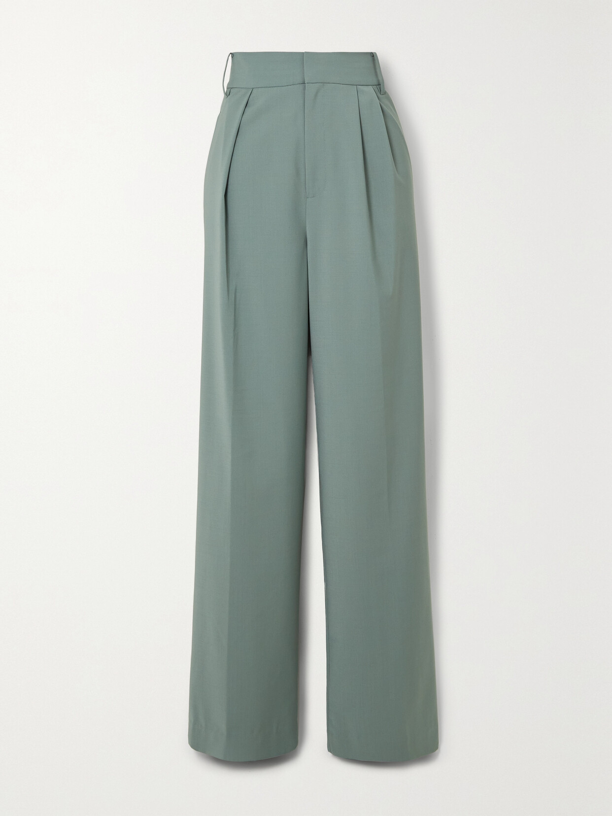 Tibi - Fundamentals Stella Pleated Grain De Poudre Wide-leg Pants - Green