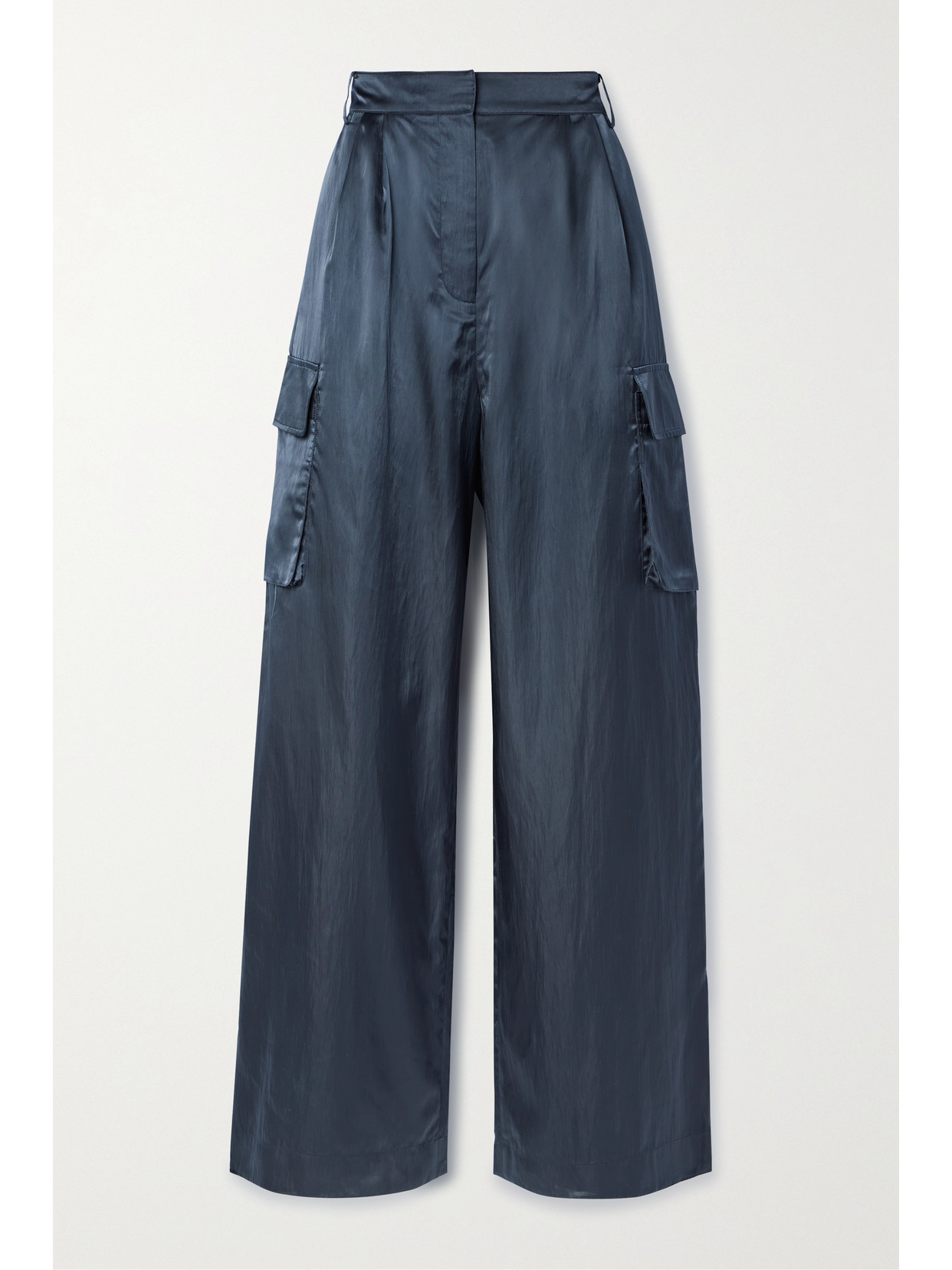 Tibi - Stella Crinkled-satin Wide-leg Cargo Pants - Blue