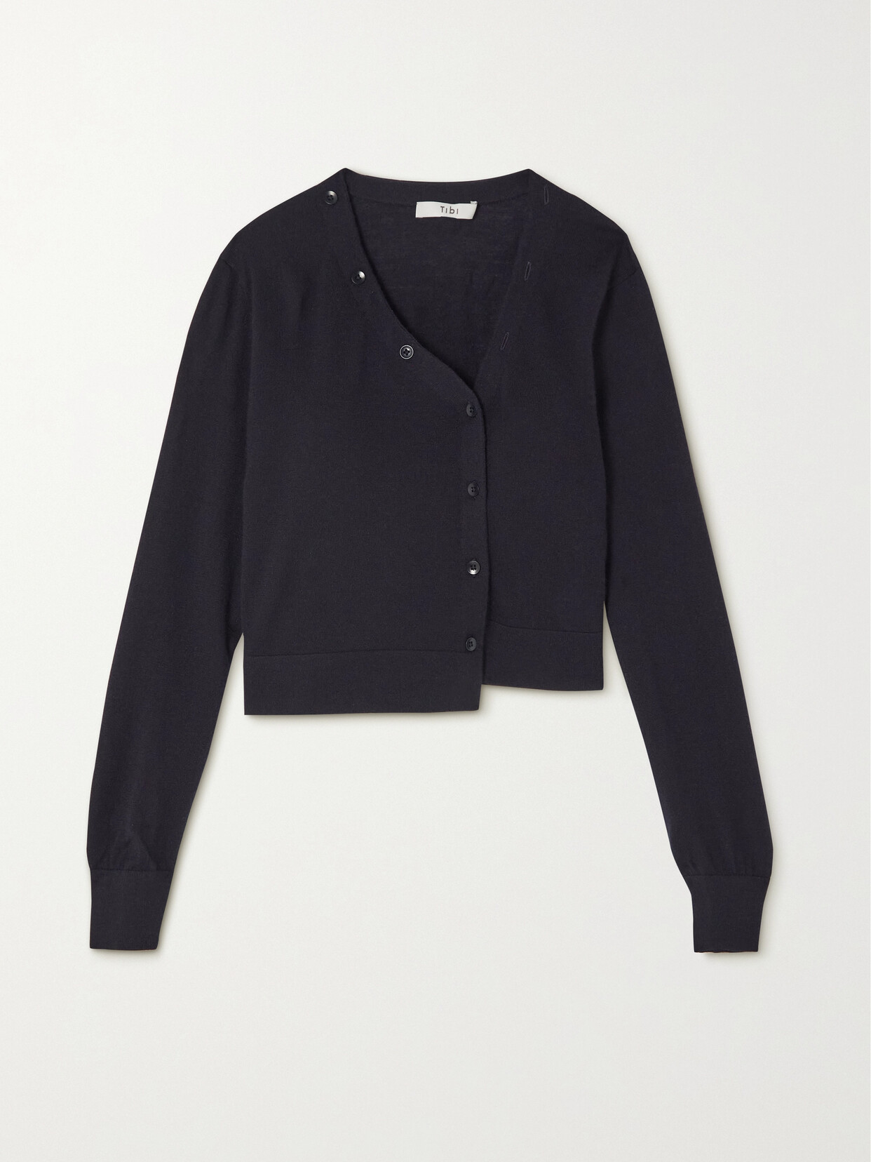 Tibi - Cropped Asymmetric Knitted Cardigan - Blue