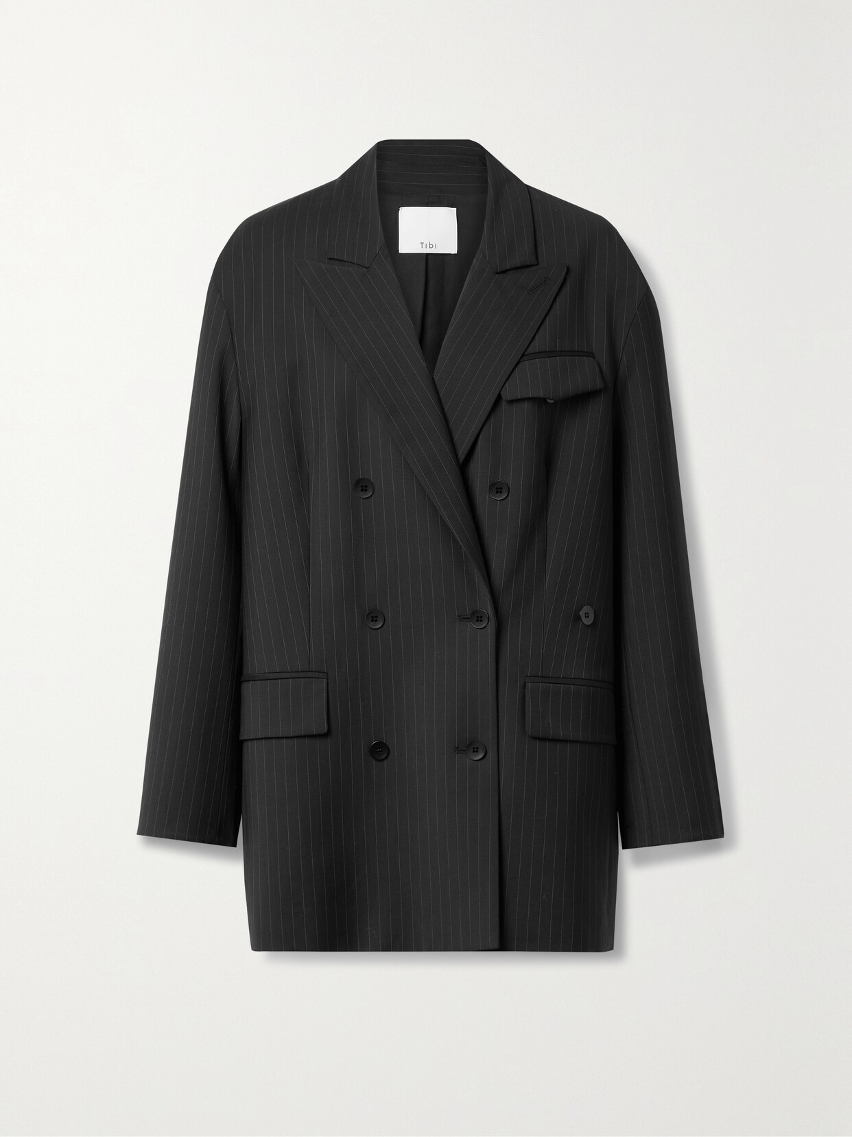 Tibi - Pinstriped Double-breasted Wool-blend Blazer - Black