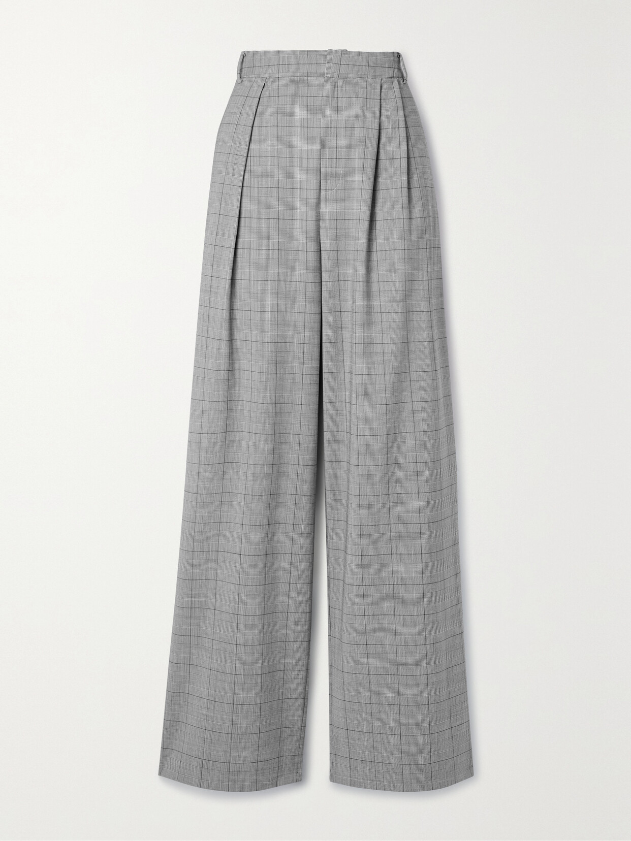 Tibi - Stella Pleated Checked Grain De Poudre Wide-leg Pants - Gray