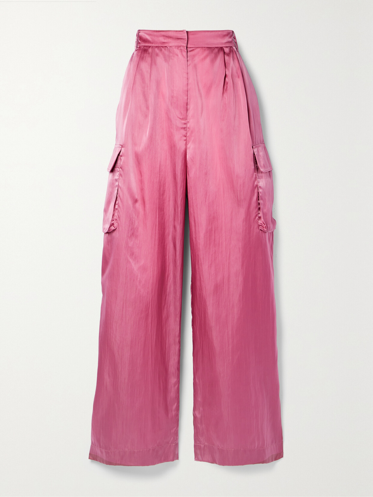 Tibi - Stella Crinkled-satin Wide-leg Cargo Pants - Pink