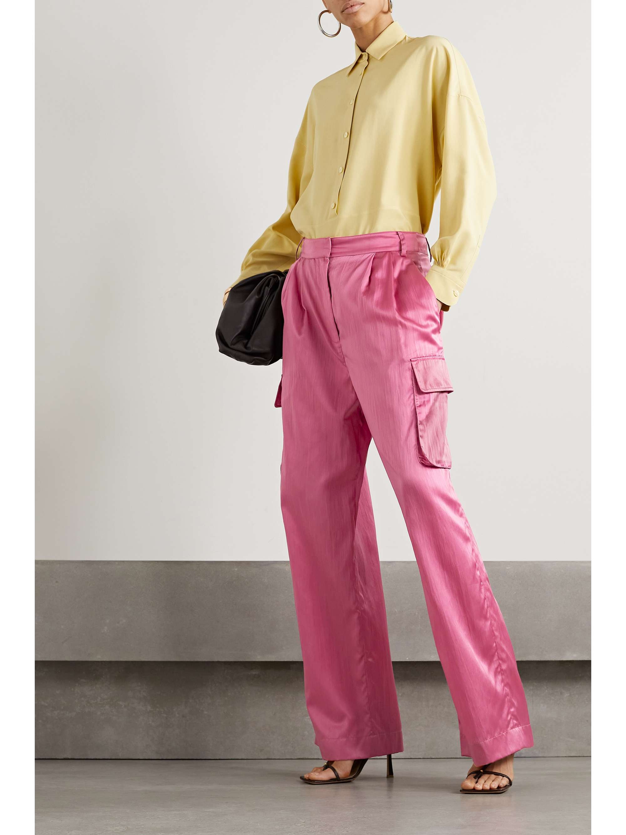 TIBI Stella crinkled-satin wide-leg cargo pants