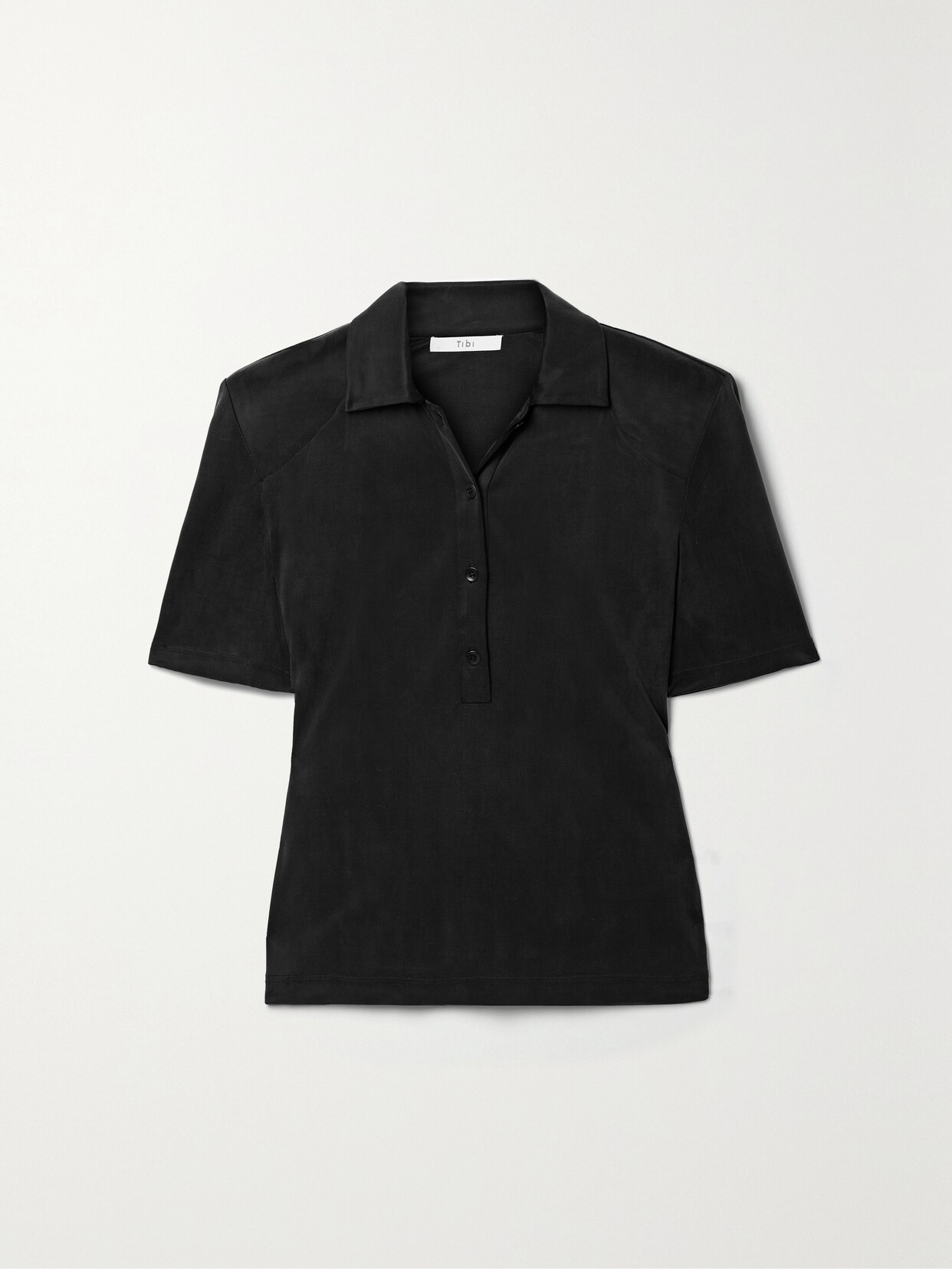 Tibi - Deeba Cupro-blend Jersey Polo Shirt - Black