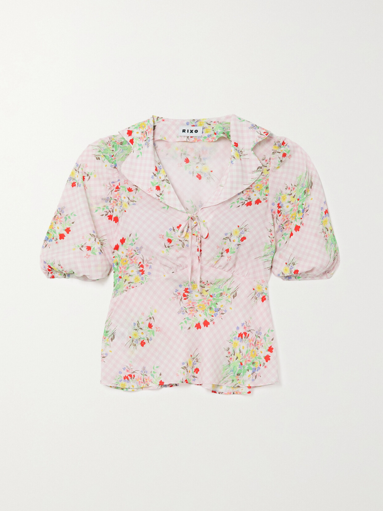 RIXO LONDON WARNER CROPPED FLORAL-PRINT GINGHAM VOILE BLOUSE