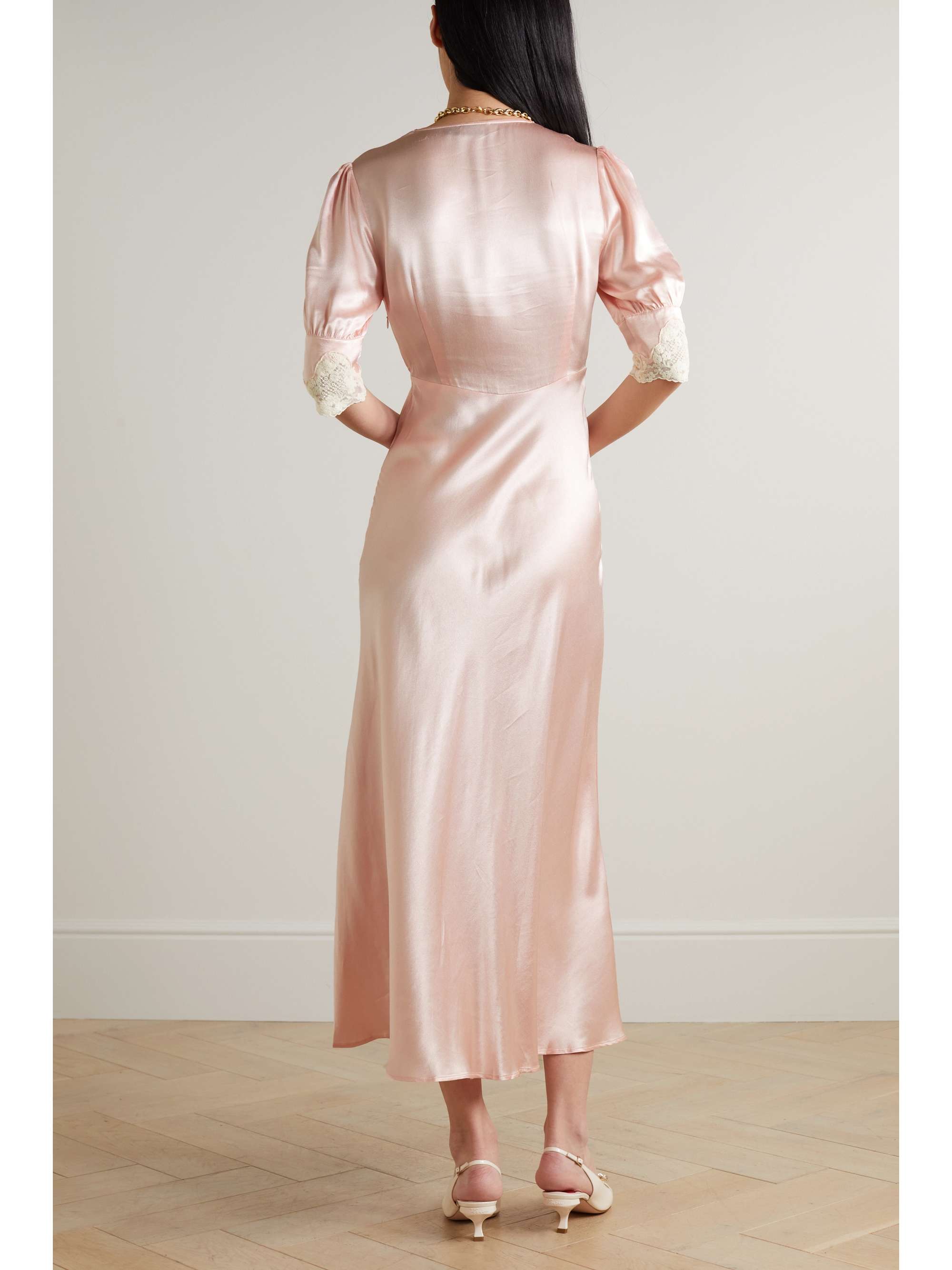 RIXO Simone cotton lace-trimmed satin midi dress