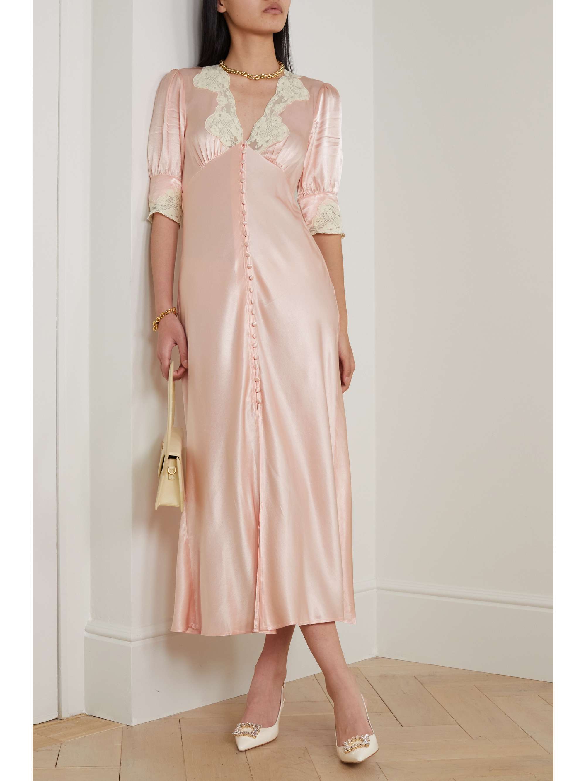 RIXO Simone cotton lace-trimmed satin midi dress