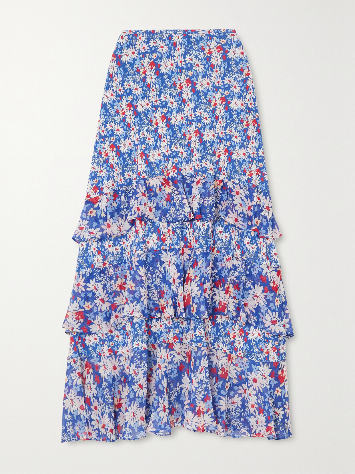 RIXO - Preslee Ruffled Tiered Floral-print Georgette Midi Skirt - Blue