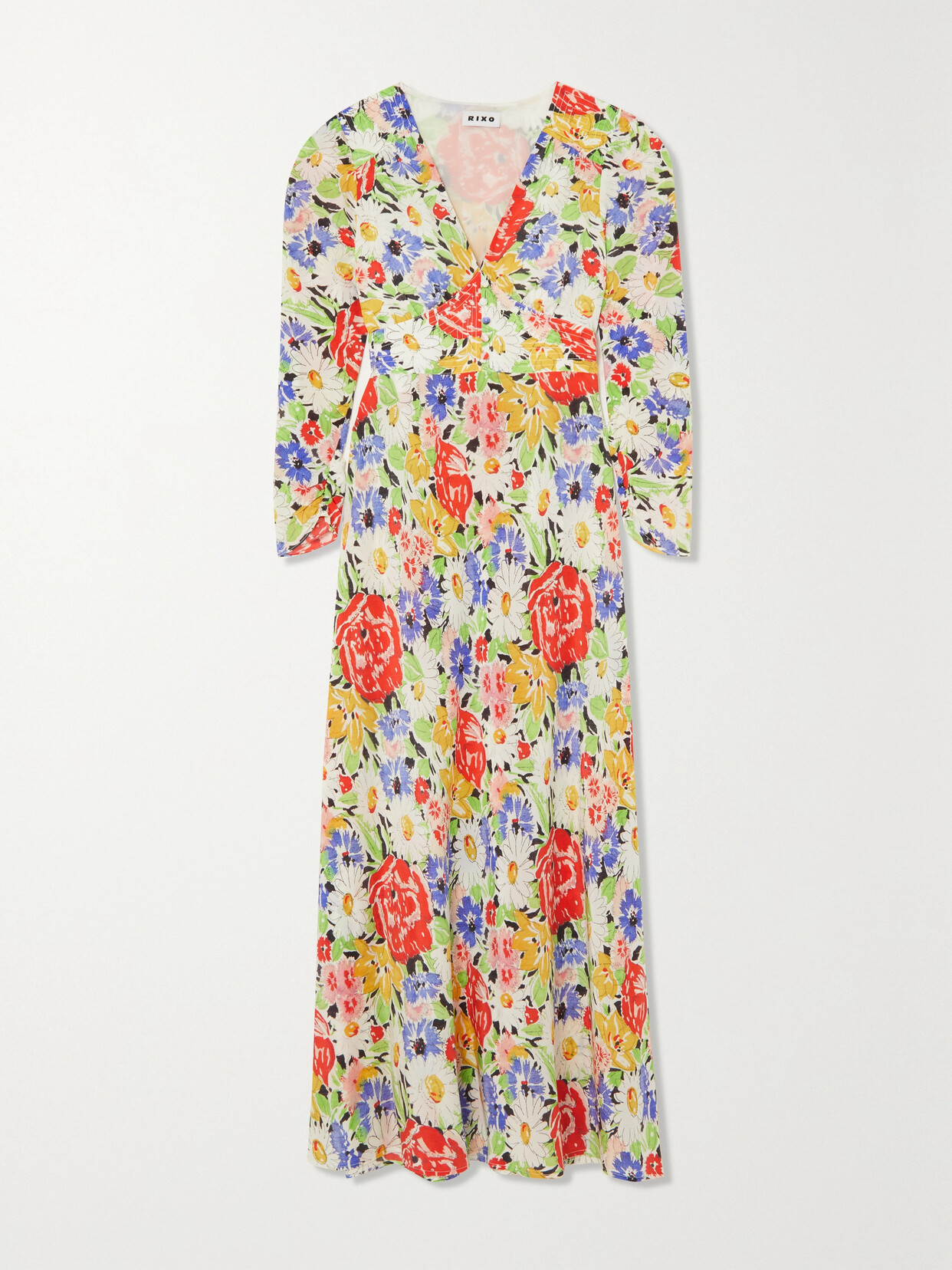 RIXO LONDON SELMA FLORAL-PRINT SILK MIDI DRESS