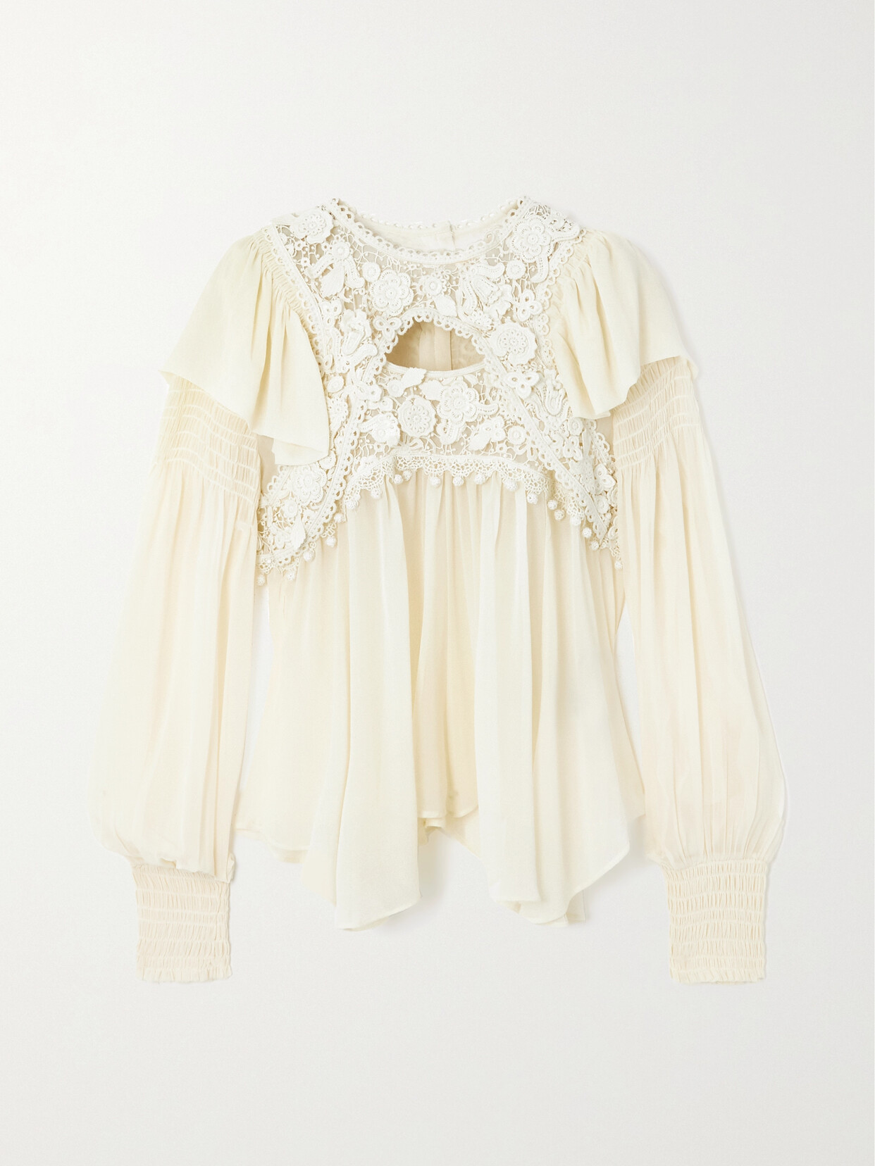 Isabel Marant - Rokia Cutout Crochet-trimmed Silk-georgette Blouse - Ecru