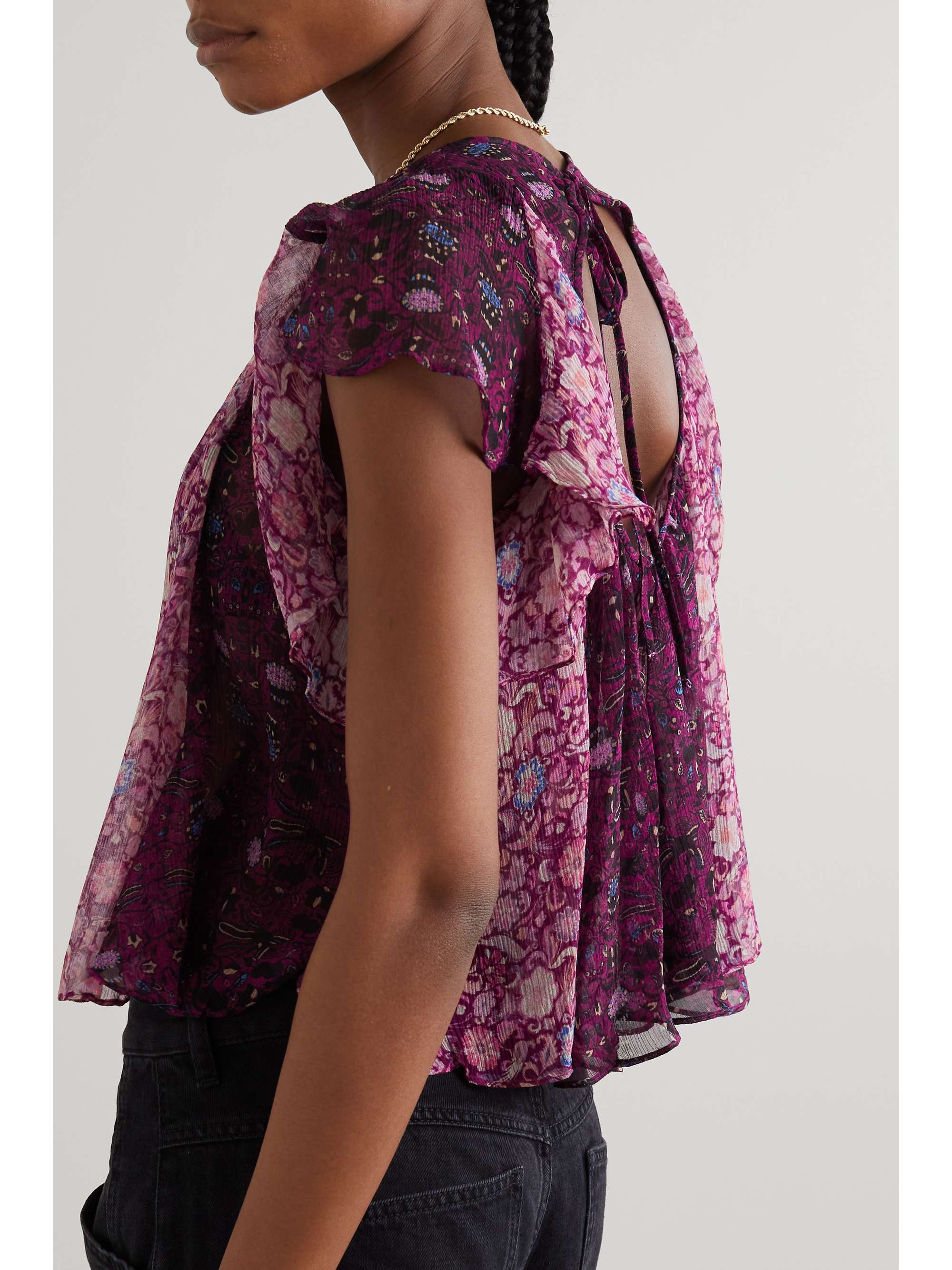 ISABEL MARANT Oriane 露背荷叶边印花真丝乔其纱女衫