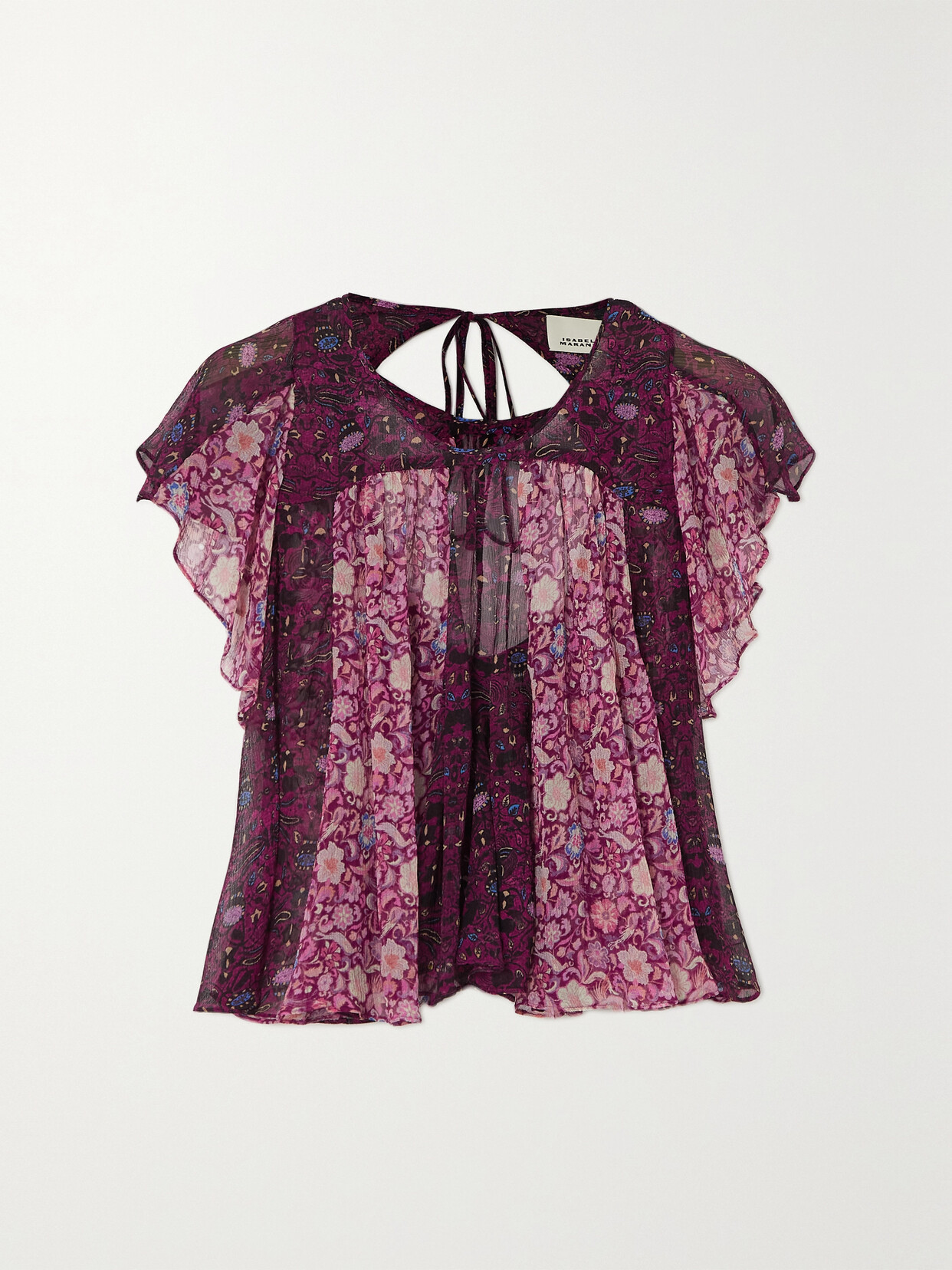 Isabel Marant - Oriane Open-back Ruffled Printed Silk-georgette Blouse - Pink