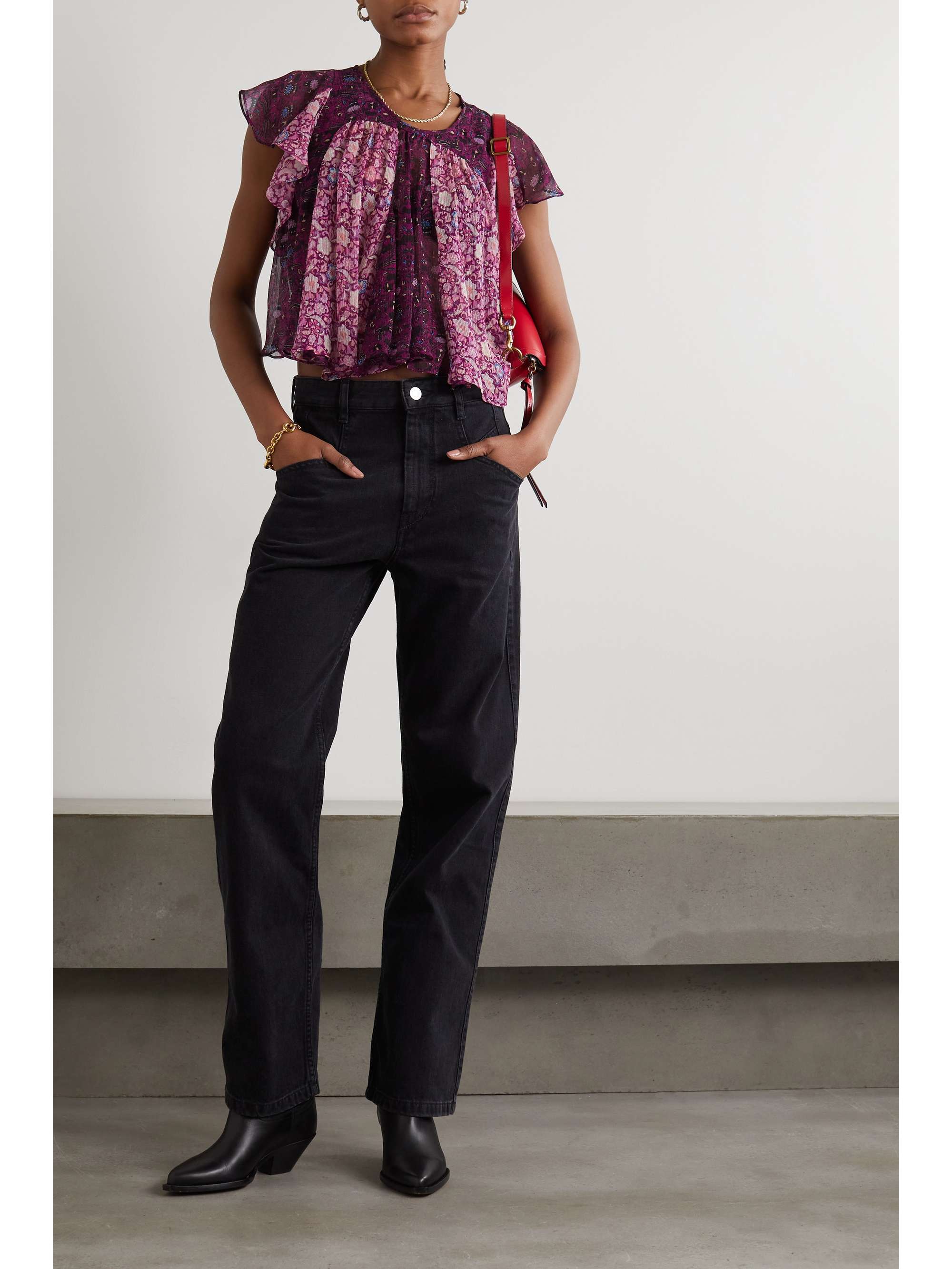 ISABEL MARANT Oriane 露背荷叶边印花真丝乔其纱女衫