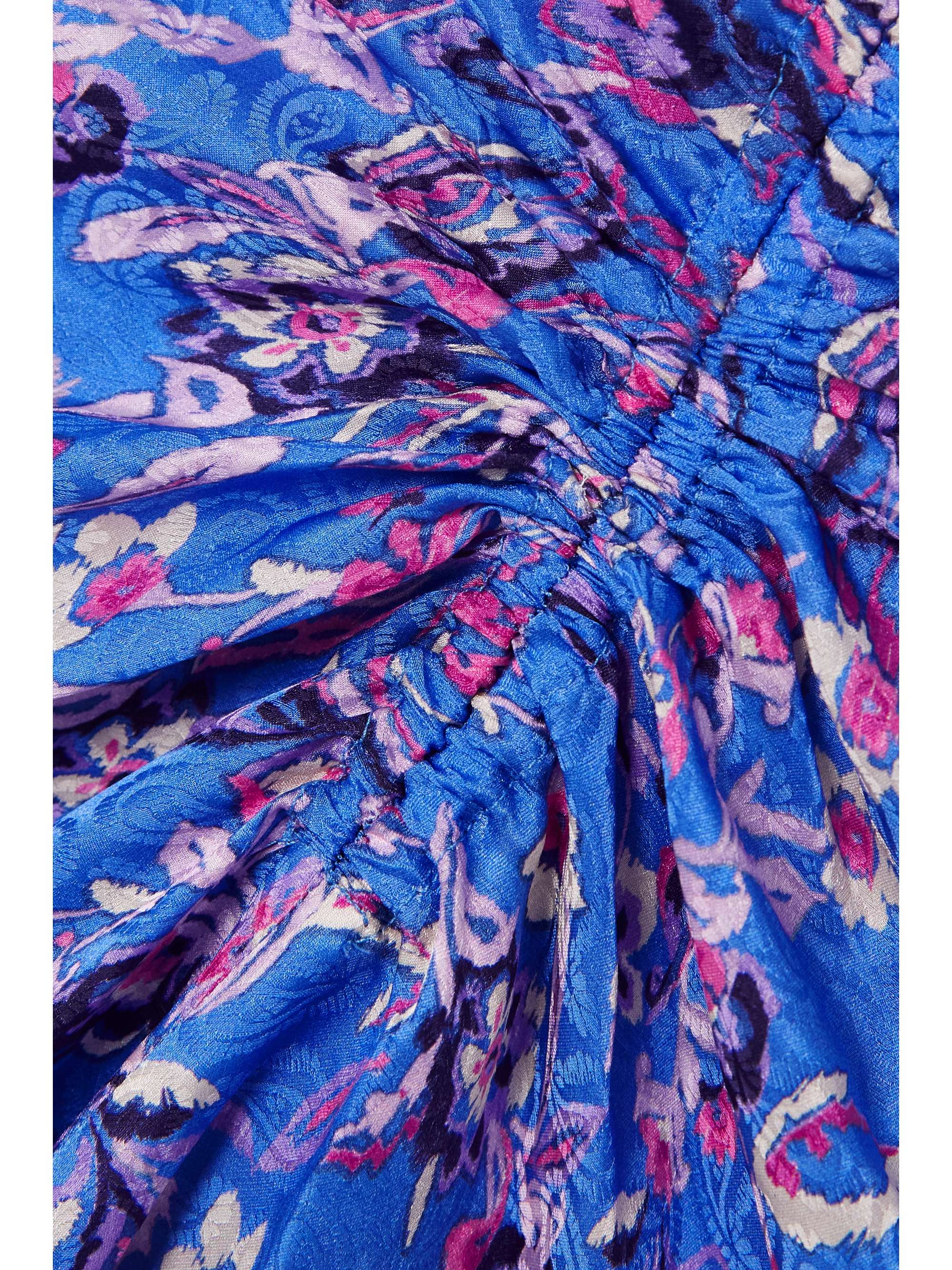 ISABEL MARANT Ruched printed satin-jacquard midi dress