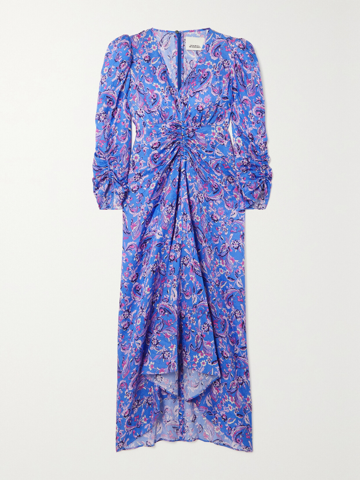 Isabel Marant - Ruched Printed Satin-jacquard Midi Dress - Blue