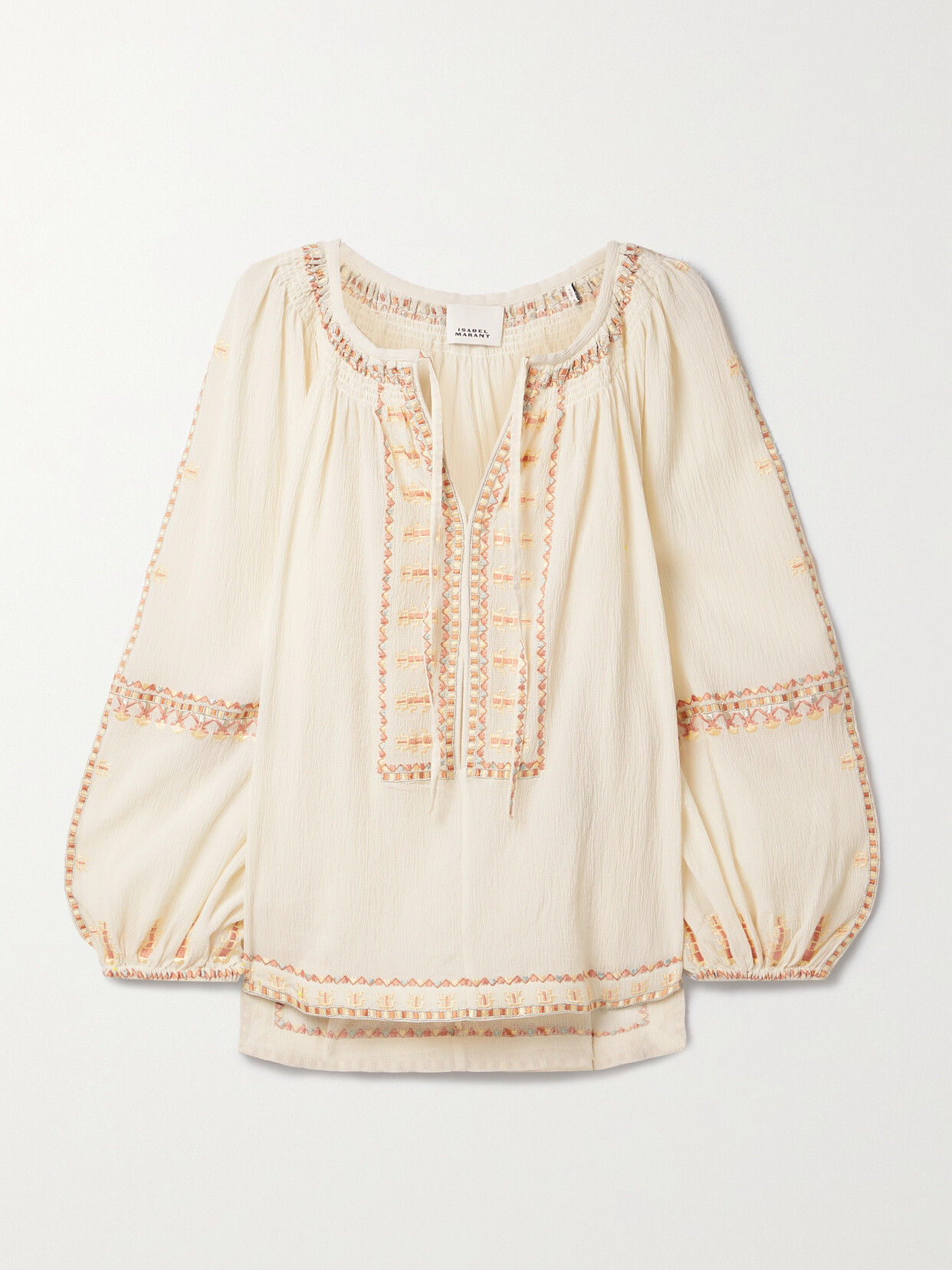 ISABEL MARANT CLIVE EMBROIDERED COTTON-BLEND CREPON BLOUSE