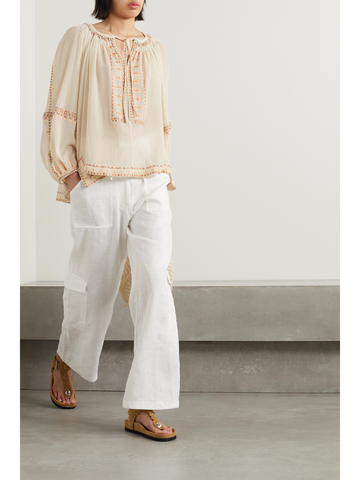 Isabel Marant Sequin-embellished Embroidered Blouse In Beige