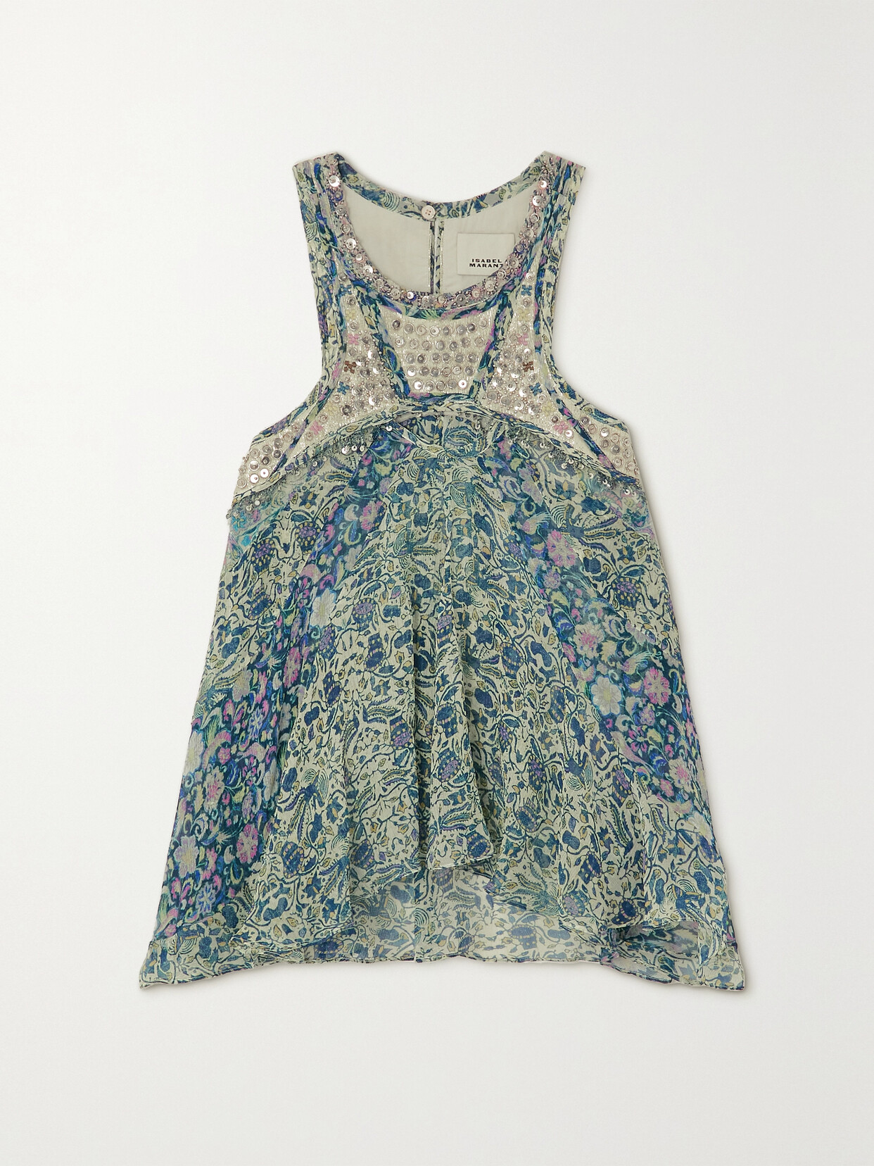 Isabel Marant - Embellished Cutout Floral-print Silk-chiffon Tank - Blue