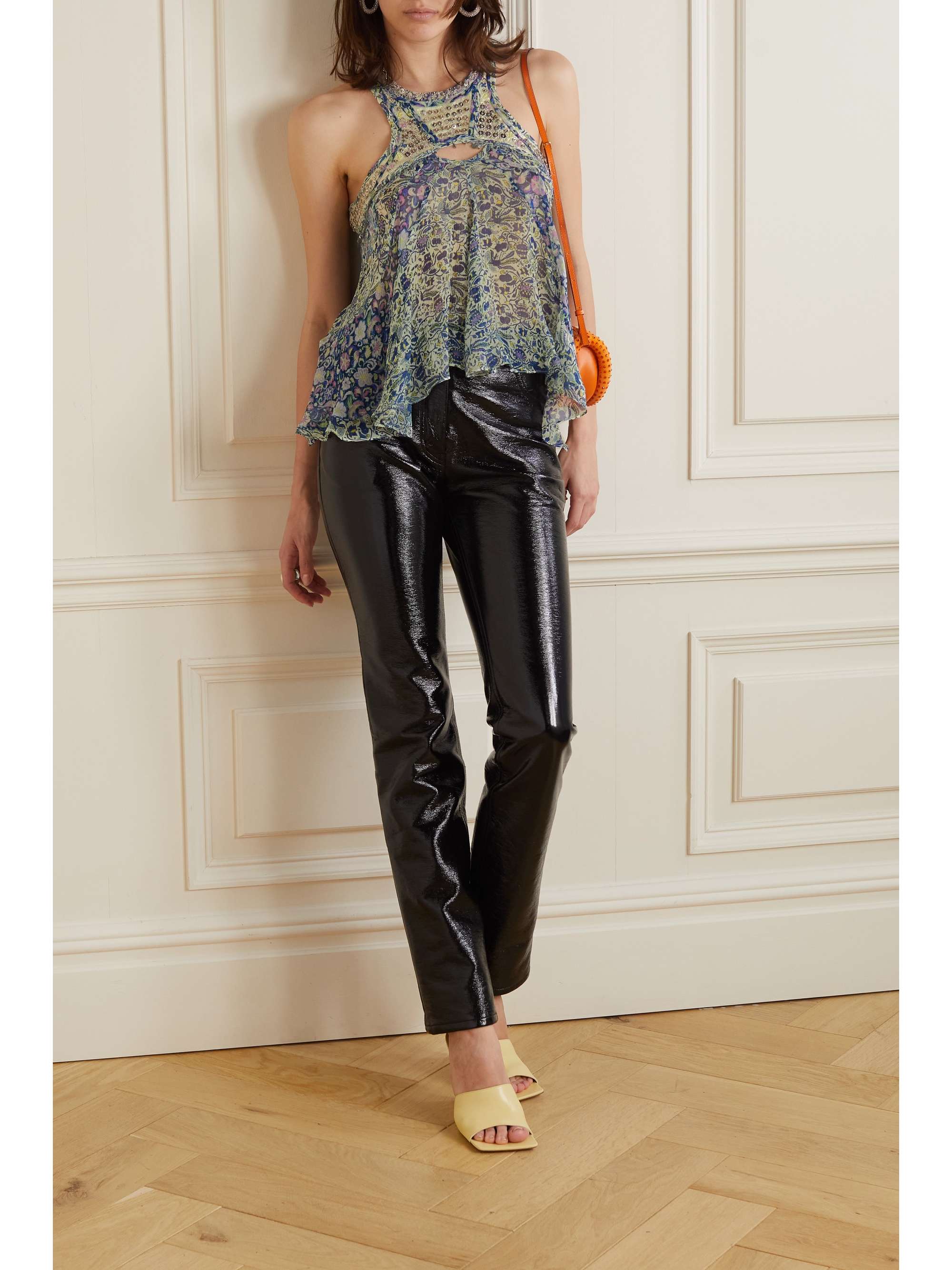 ISABEL MARANT Embellished cutout floral-print silk-chiffon tank