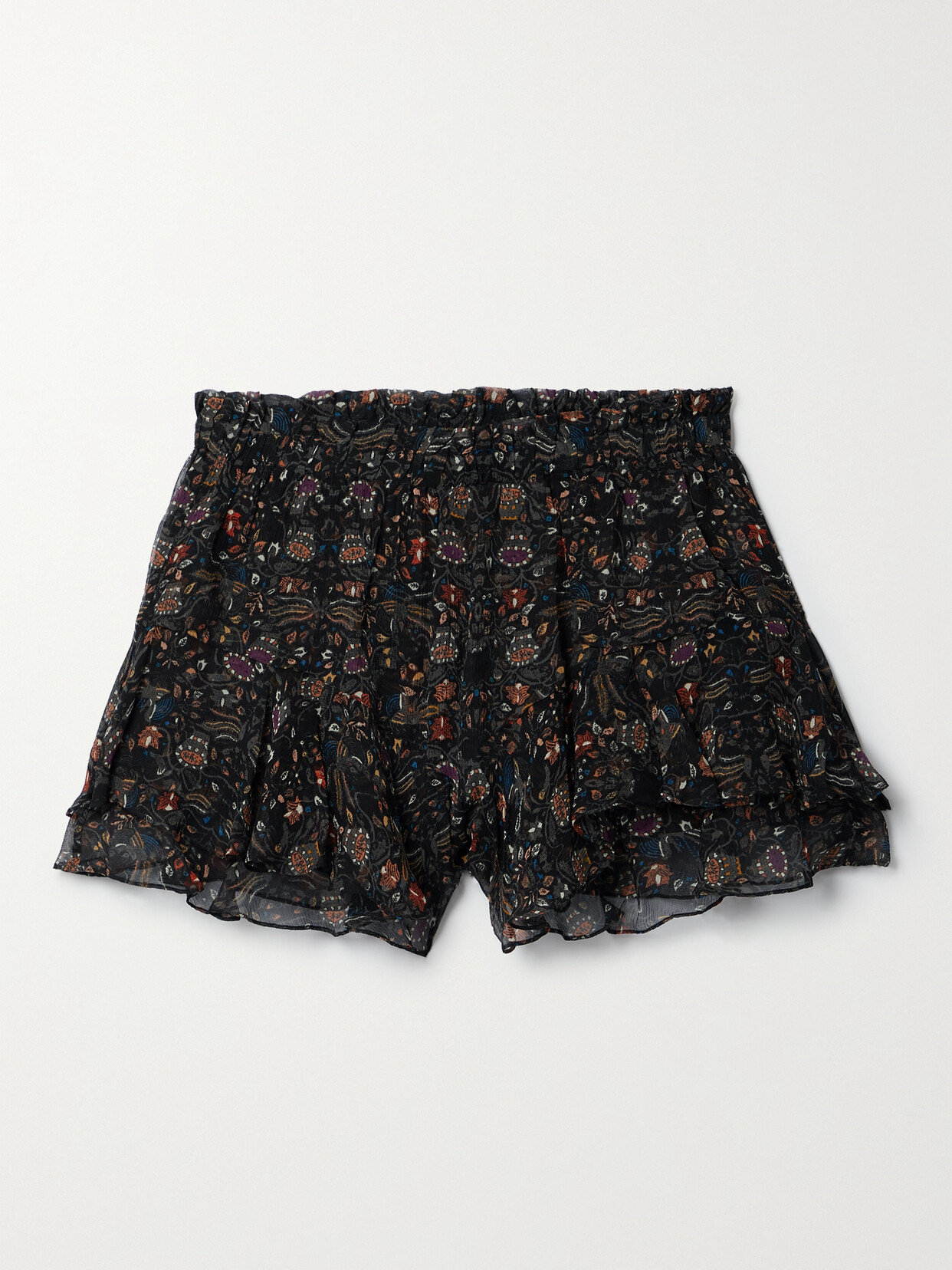 Isabel Marant - Aboreli Ruffled Printed Silk-crepon Shorts - Black