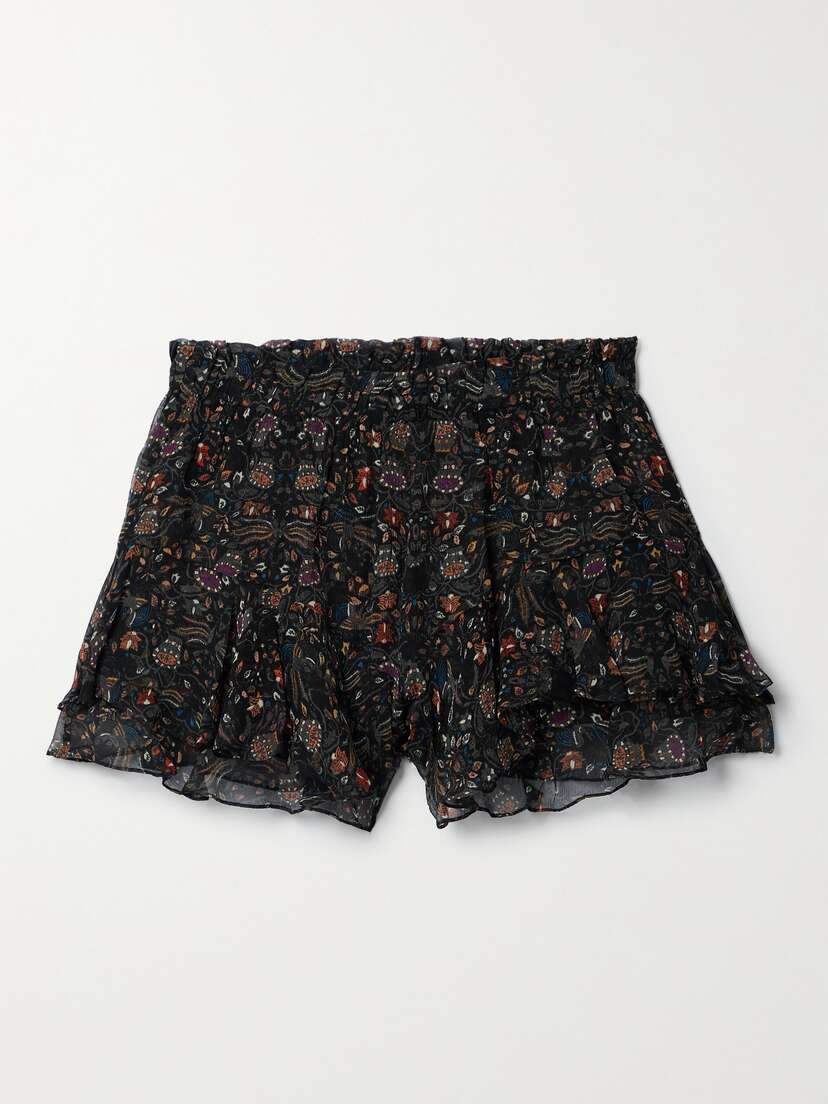 Isabel Marant Aboreli Ruffled Printed Silk-crepon Shorts