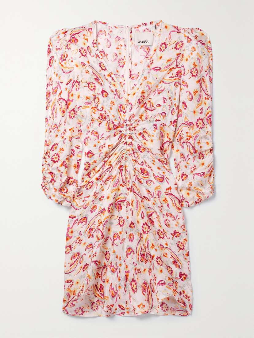 Isabel Marant Aliniza Ruched Floral-print Jacquard Mini Dress