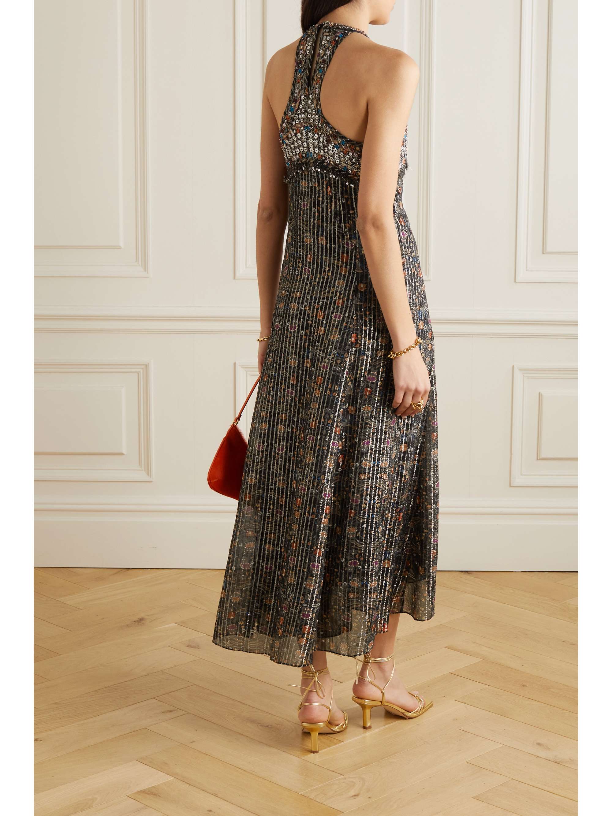 ISABEL MARANT Ophelie embellished metallic printed silk-blend chiffon midi dress