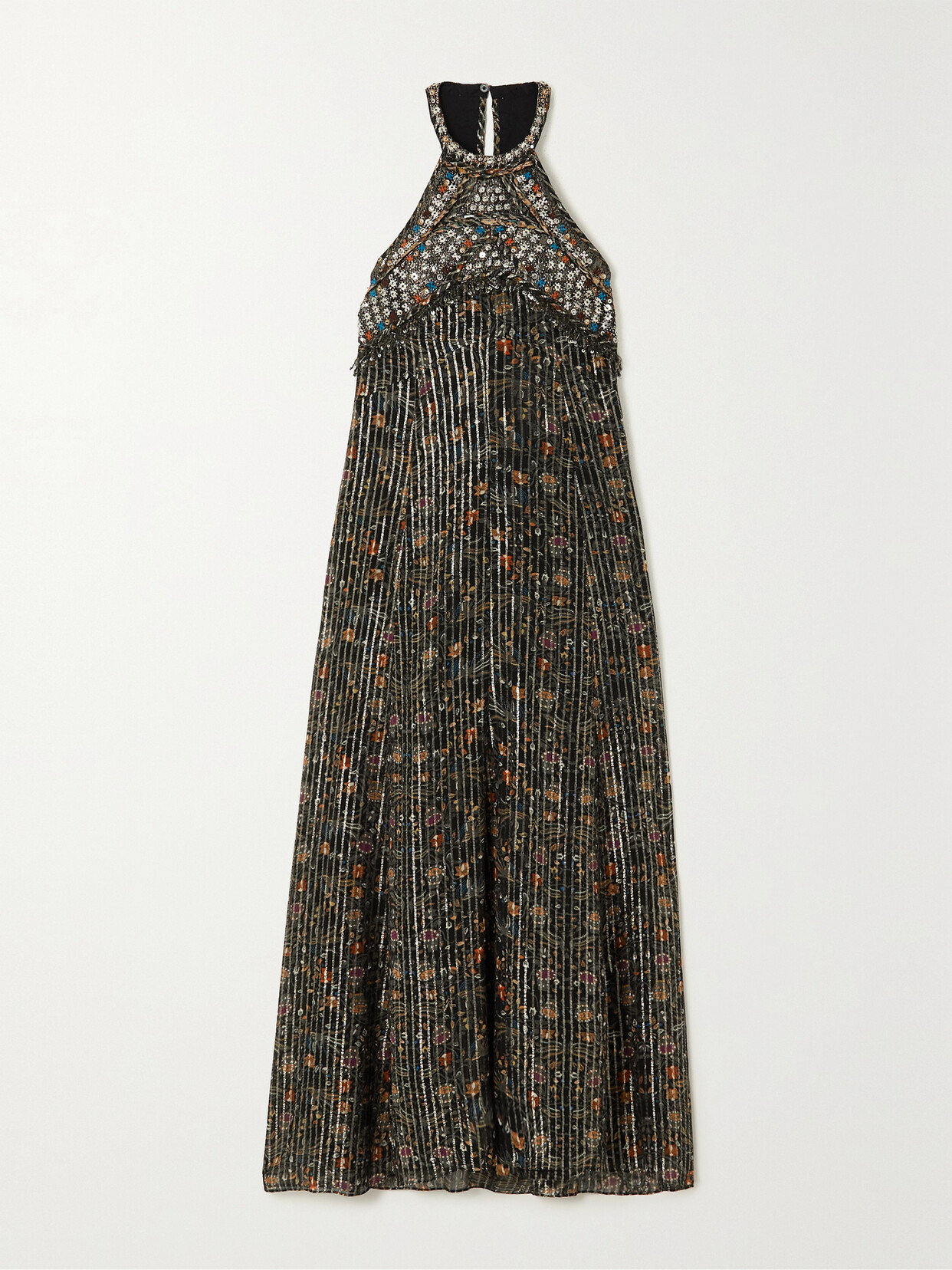 Isabel Marant Ophelie Embellished Metallic Printed Silk-blend Chiffon Midi Dress