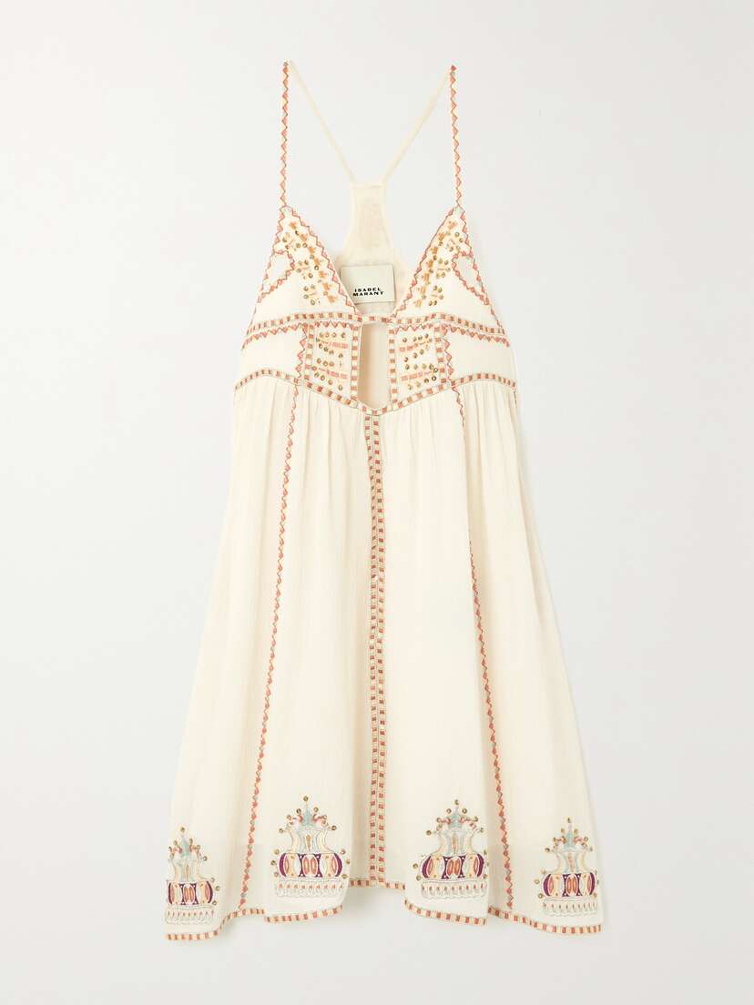Isabel Marant Bretty Cutout Embroidered Cotton-blend Mini Dress