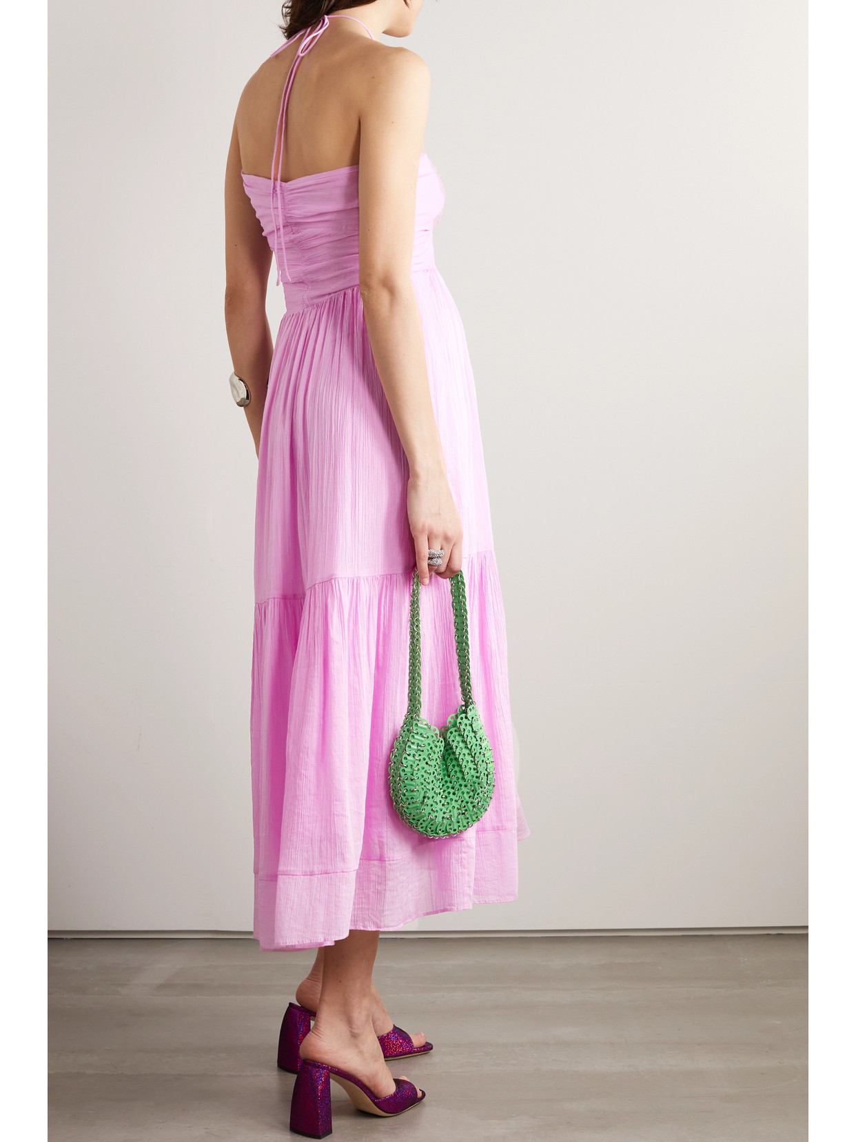 Isabel Marant Birona Cutout Cotton And Silk-blend Crepon Halterneck Midi Dress In Pink