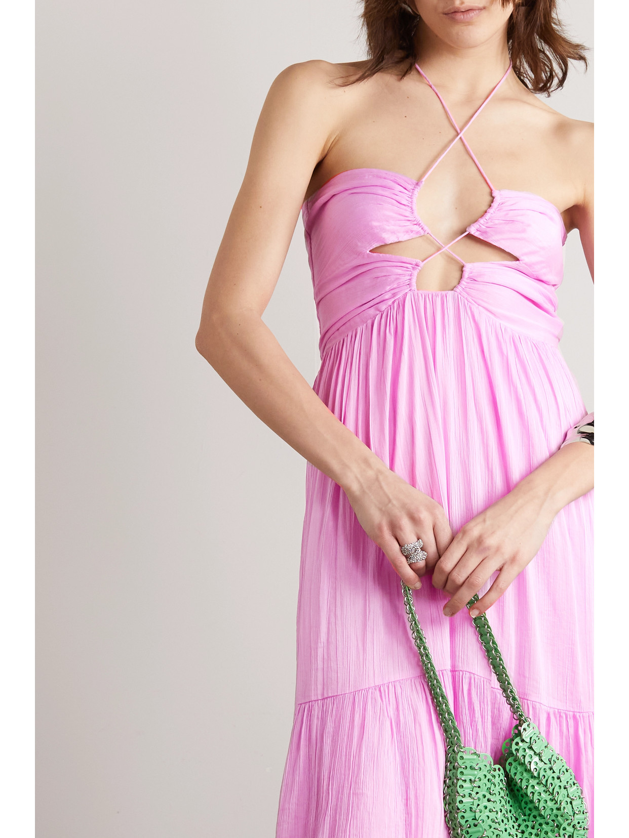Isabel Marant Birona Cutout Cotton And Silk-blend Crepon Halterneck Midi Dress In Pink